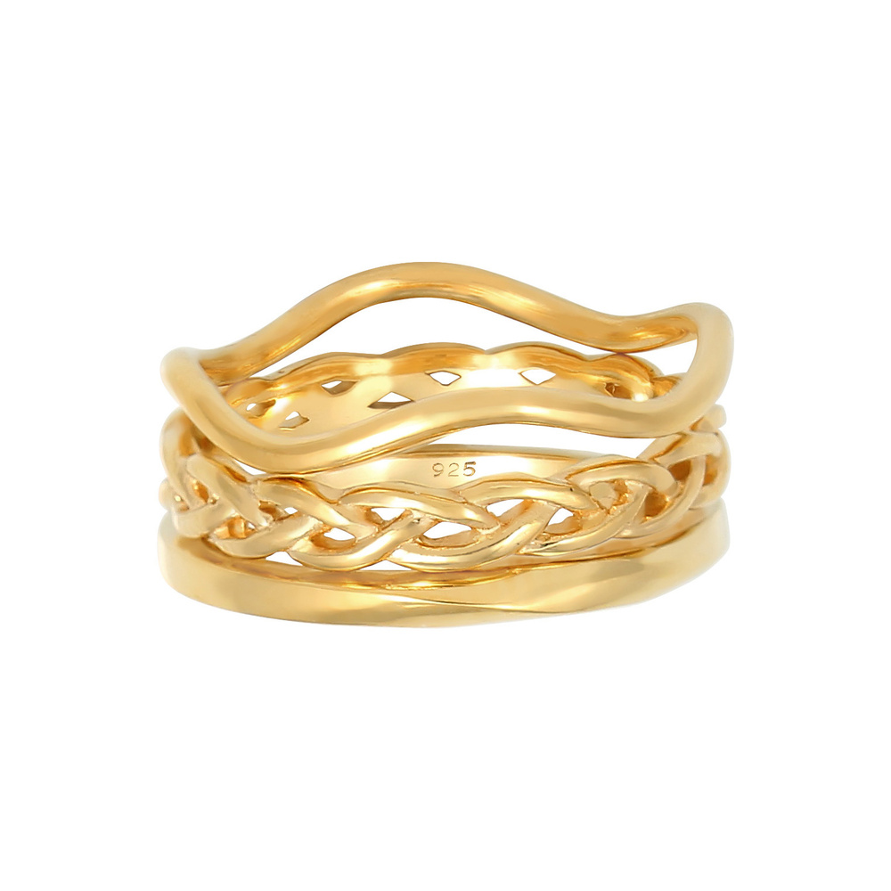 Elli Elli Bague Ensemble Vague Tressé Minimale Bague Femme - (925/1000) Argent Bague
