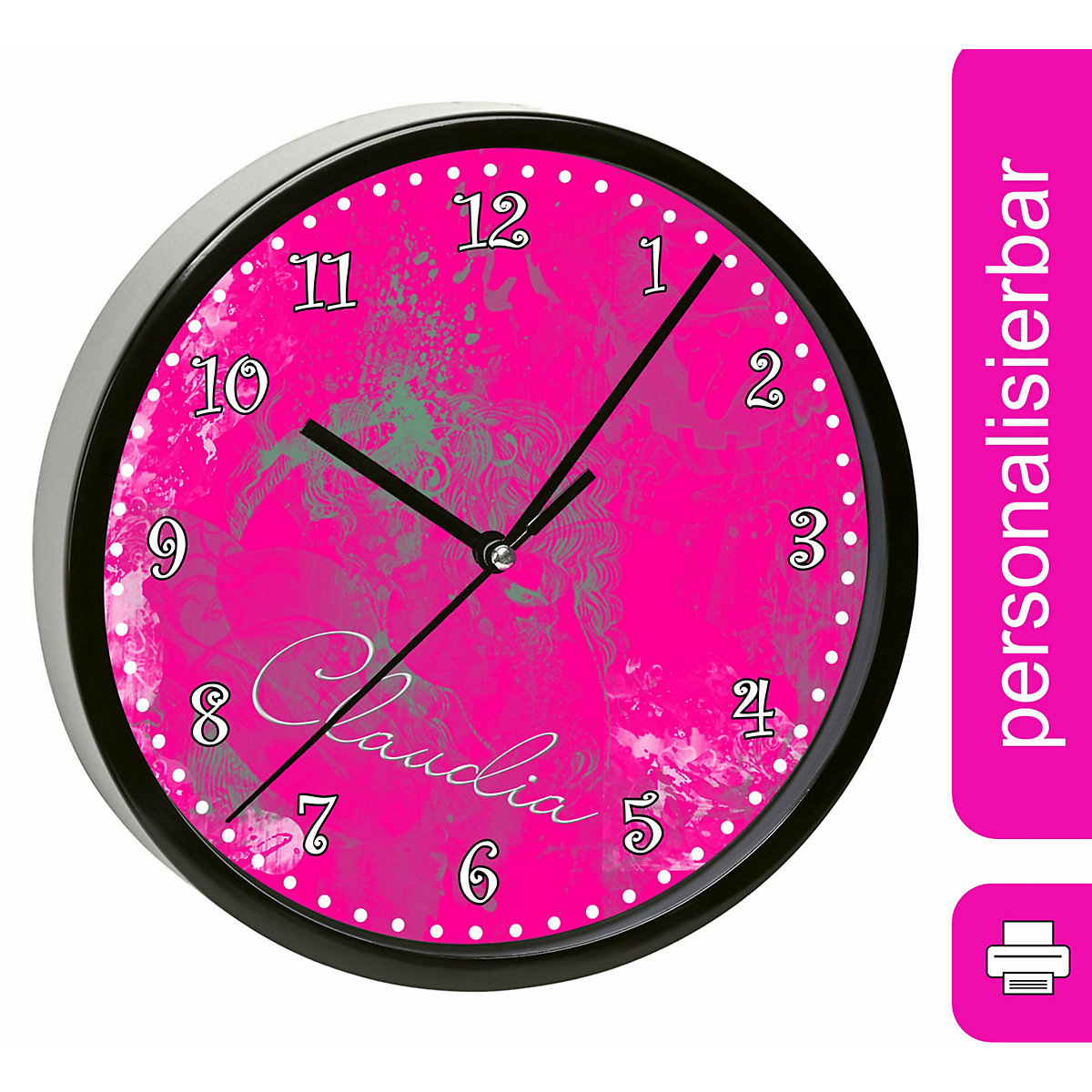 Kinder Wanduhr personalisiert mit Name Traum Pink