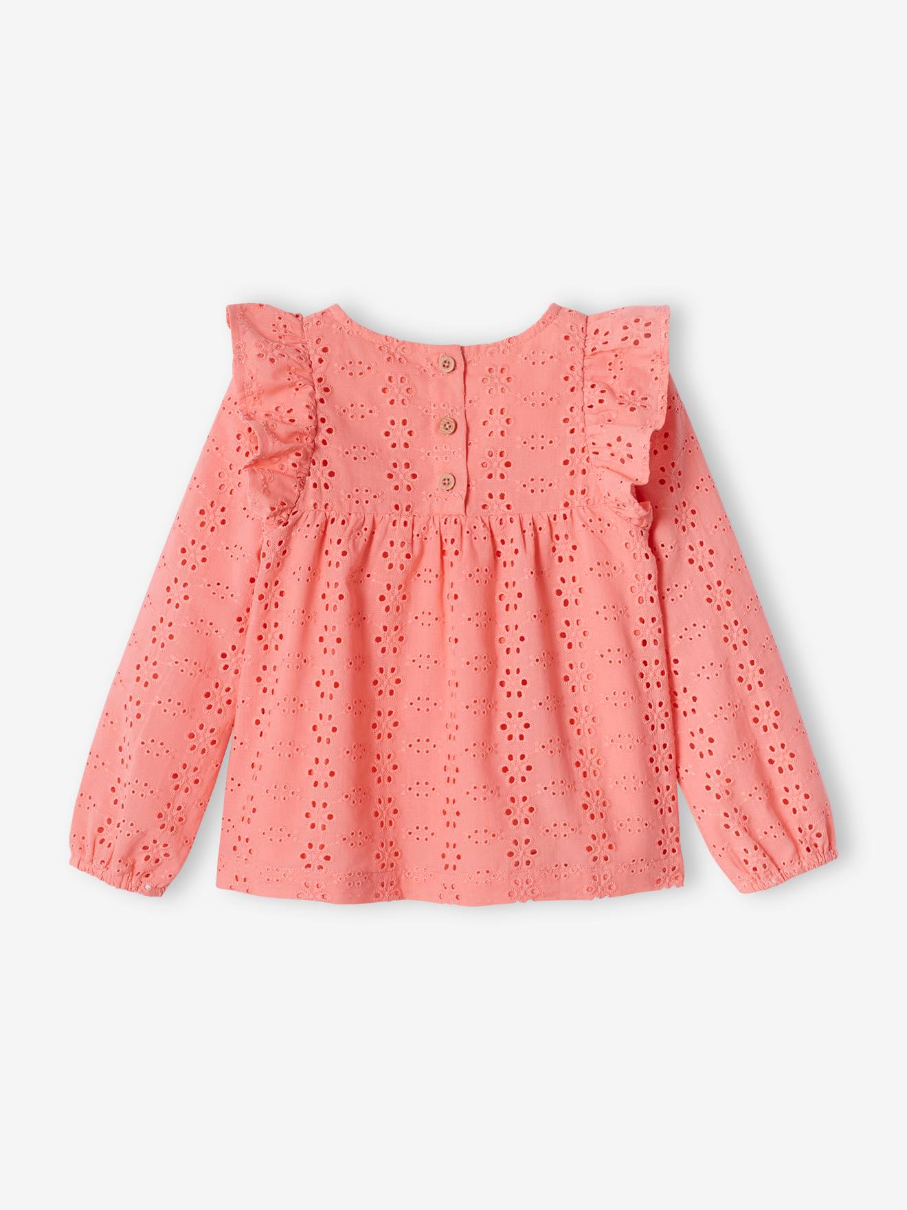 Blouse à volants en broderie anglaise fille corail