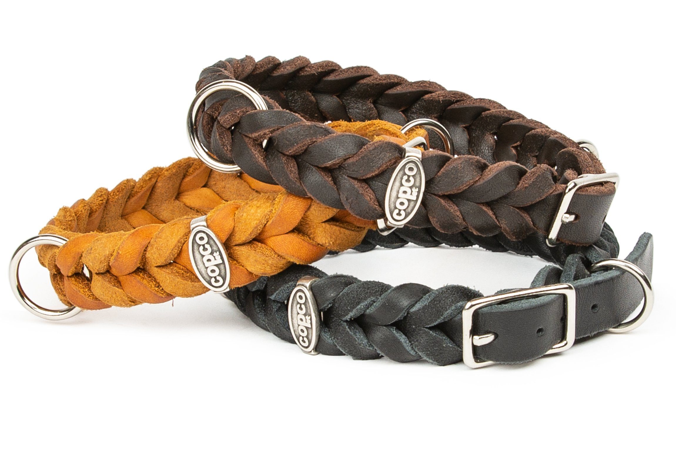 CopcoPet Hunde-Halsband Hundehalsband Fettleder halsband geflochten mit Dornschließe verchromt und Messing, Robust, nachhaltig, Naturprodukt