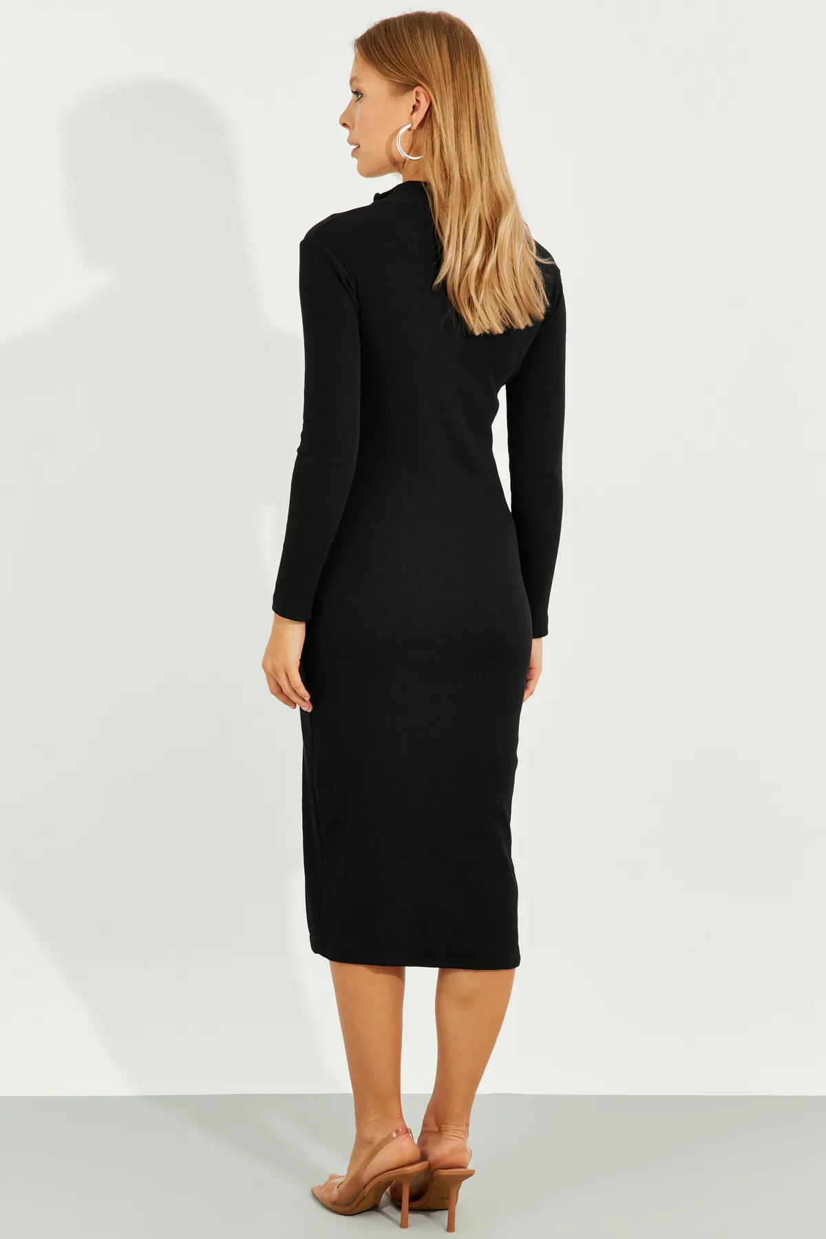 Cool & Sexy  Schwarzes Camisole-Midikleid mit Reißverschluss vorne für Damen EY2547