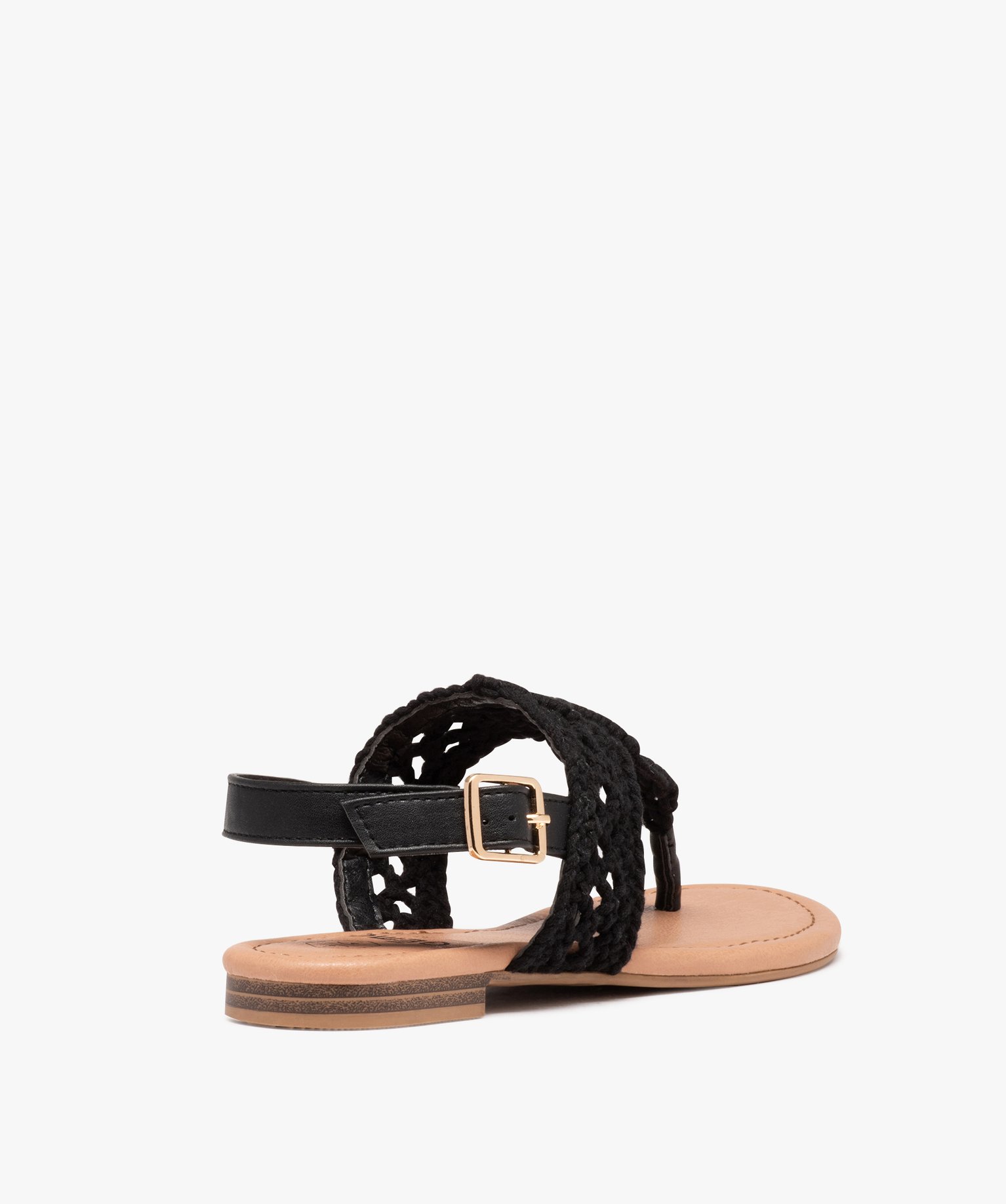 Sandales femme à entre-doigts dessus macramé noir | GEMO