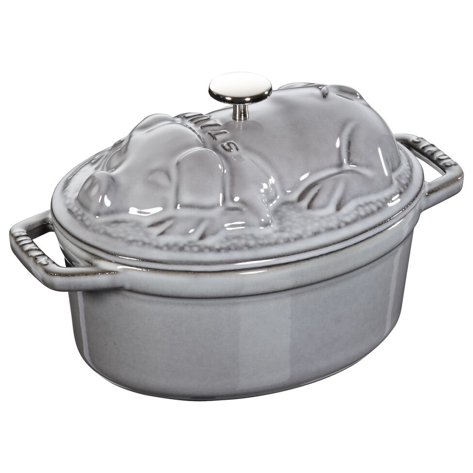 Cocotte Schweinedeckel 17 cm, oval, Graphit-Grau, Gusseisen