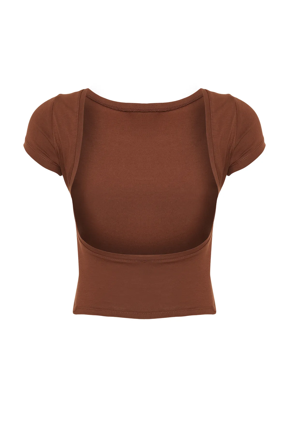 Trendyol Collection  Braune, rückenfreie, bauchfreie, dehnbare Strickbluse aus Baumwolle TWOSS23BZ00912