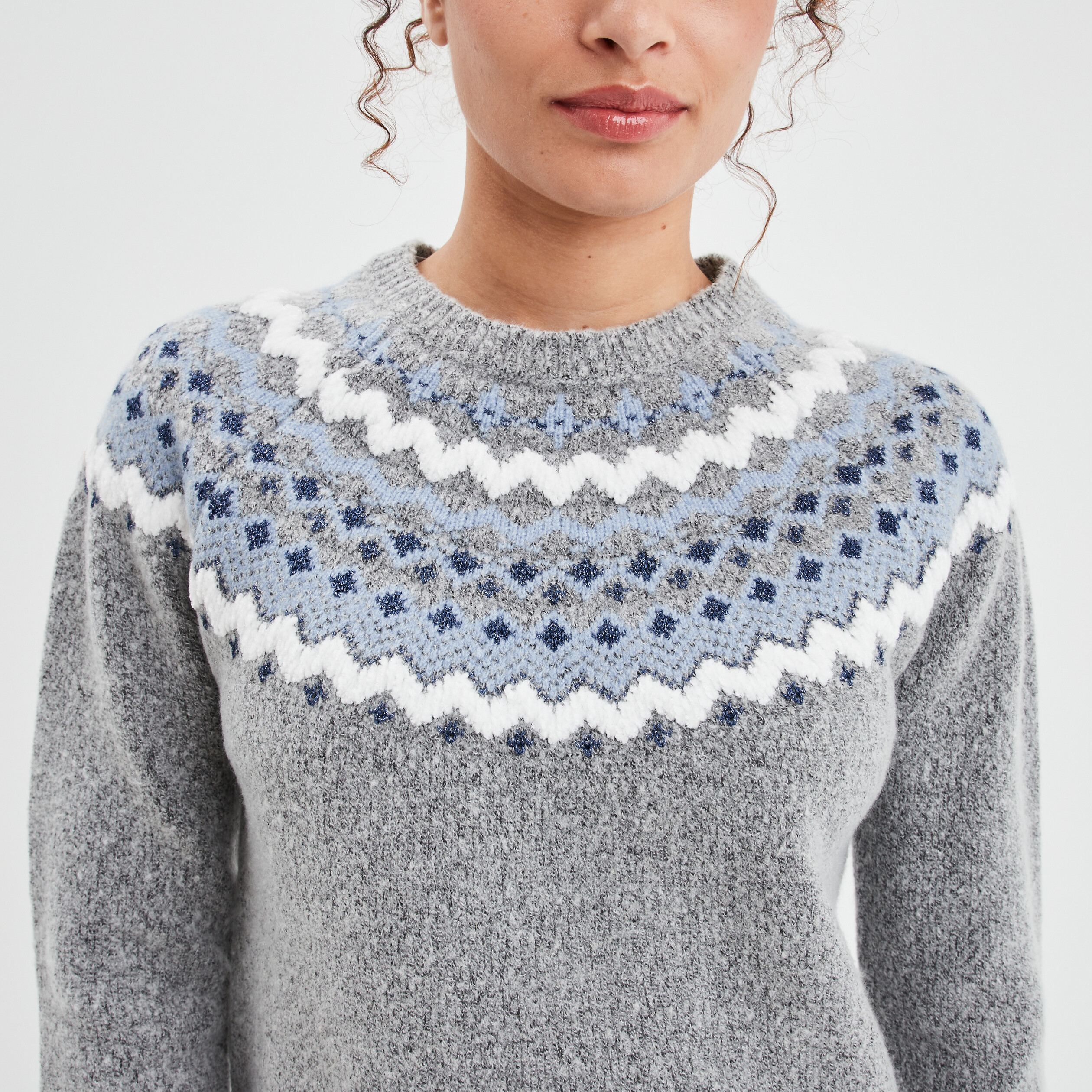 Pull col rond manches longues Creeks gris clair femme | La Halle