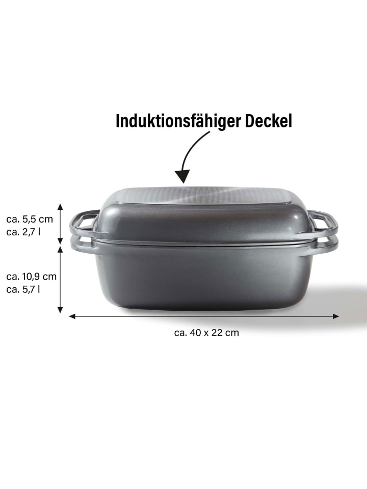 Stoneline Bräter Schmortopf 40x22 cm | mit Deckel in Grau günstig kaufen 40 x 22 cm