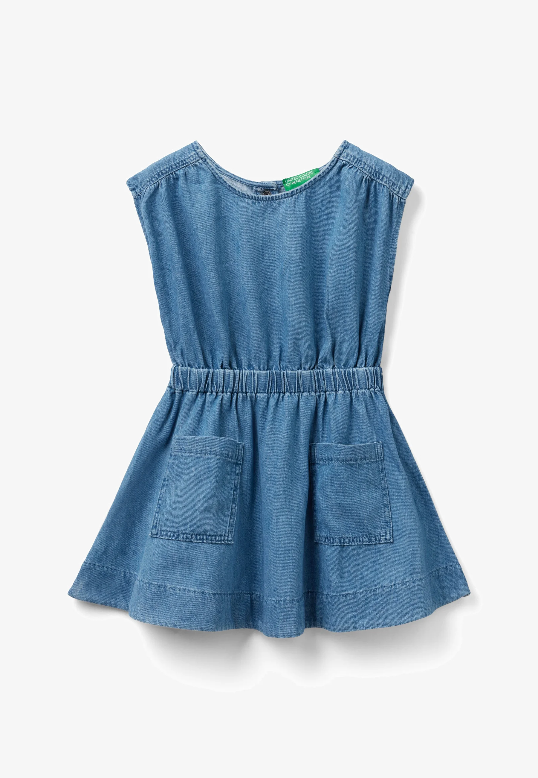 United Colors of Benetton Vestido vaquero de corte overTamaño con cintura elástica y estampado de pétalos en la espalda