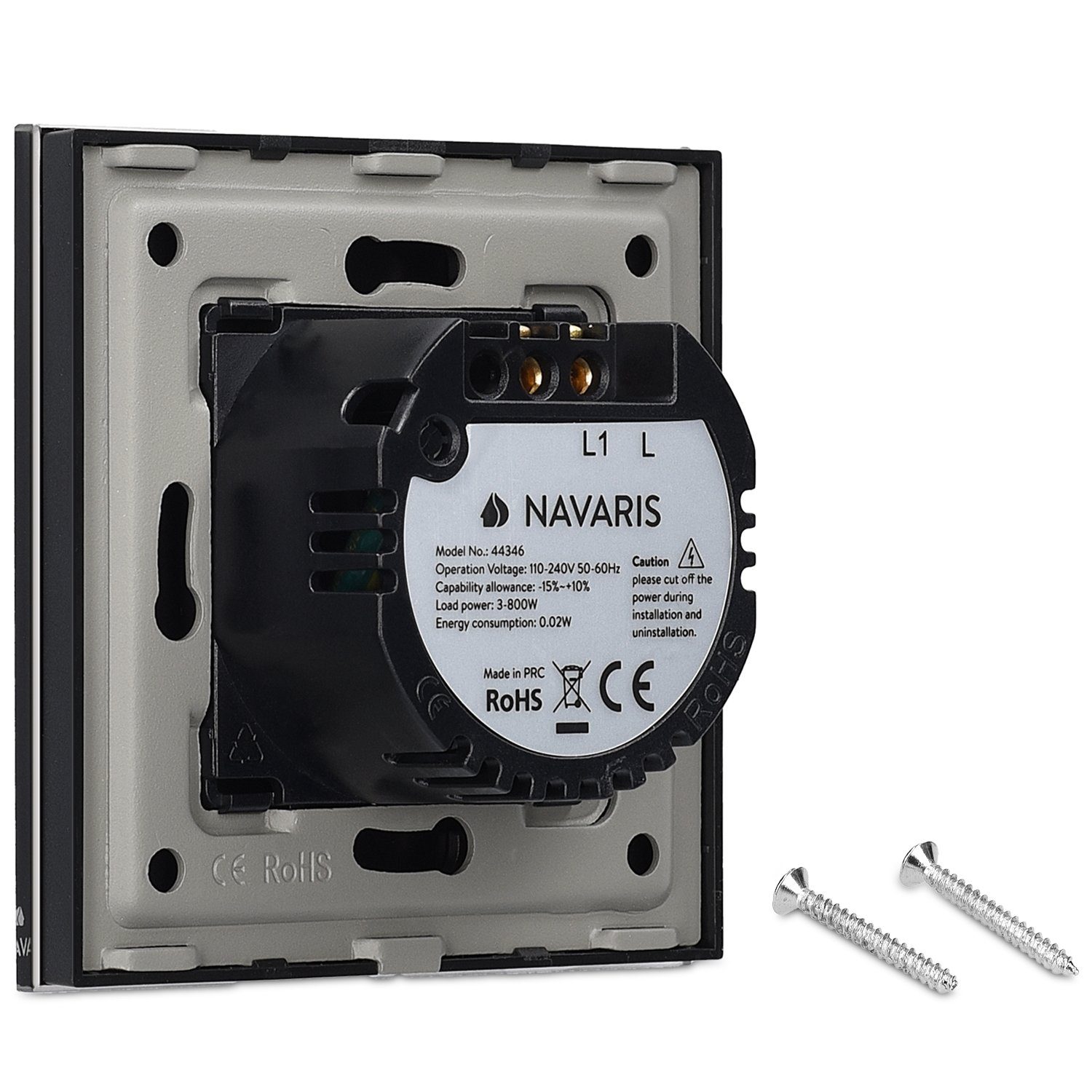 Navaris Lichtschalter Touch Wandschalter mit Montagematerial, Glas Panel, Status-LED