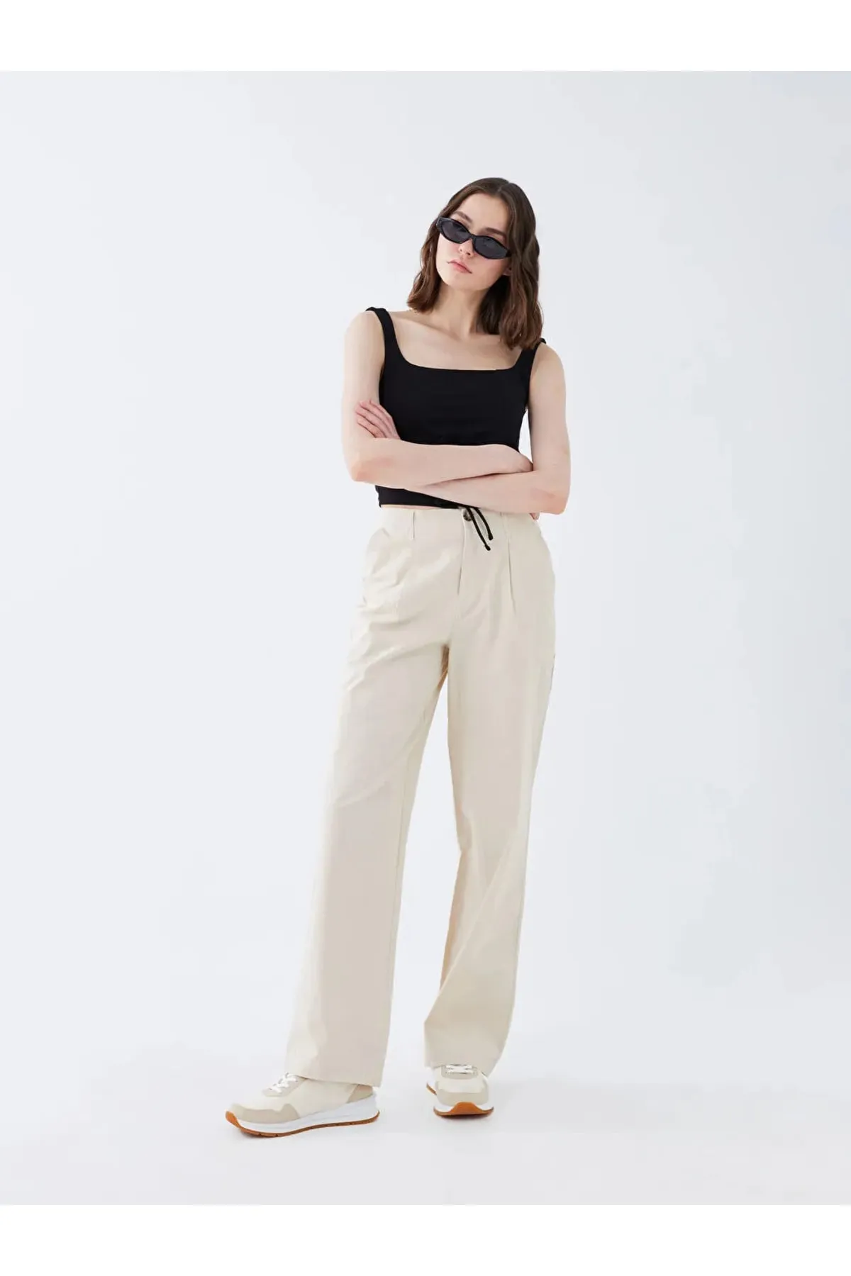 LC Waikiki  Xsıde Damen-Leinenhose mit hoher Taille und weitem Bein
