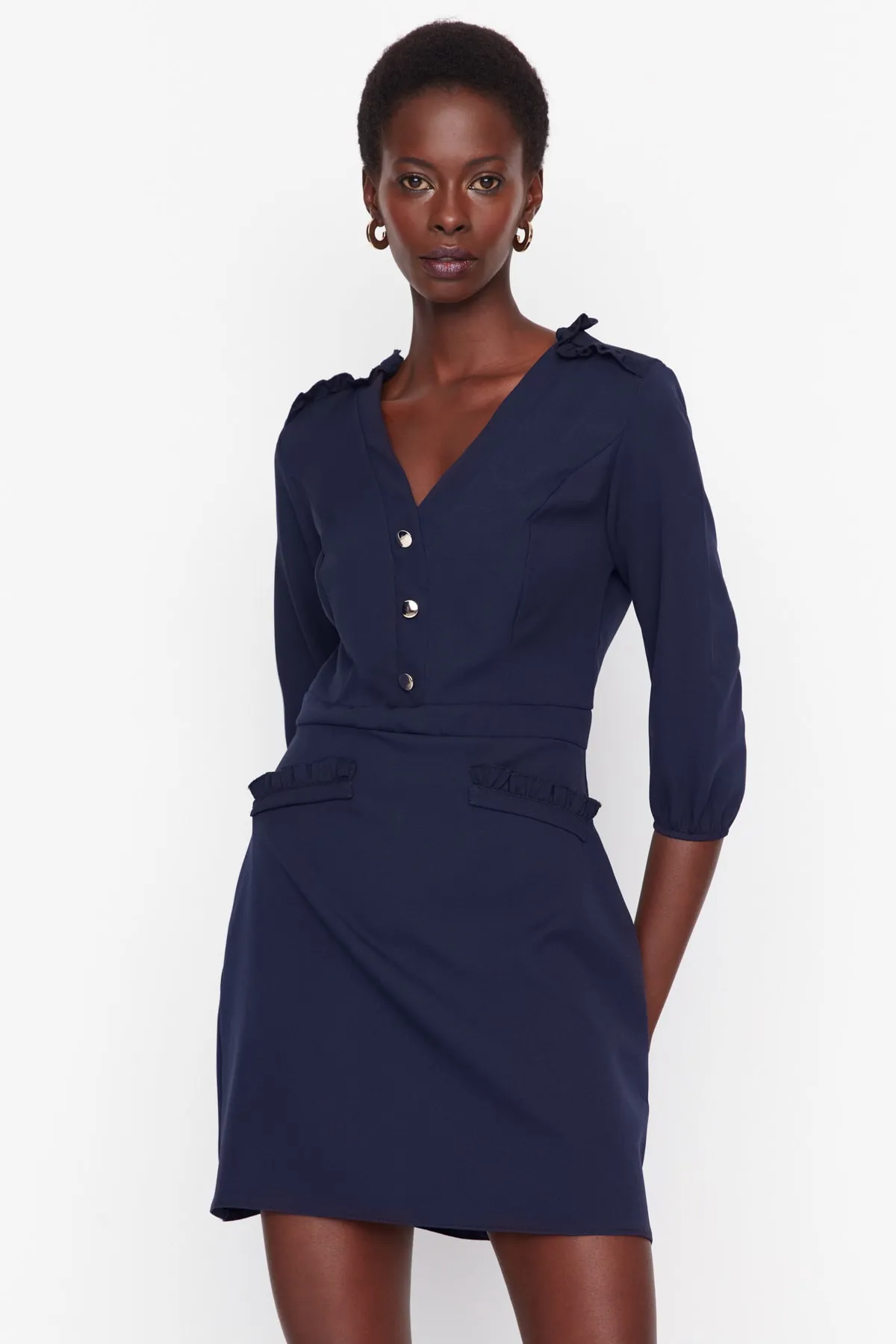 Trendyol Collection  Marineblaues Super-Mini-Webkleid TWOAW23EL00604