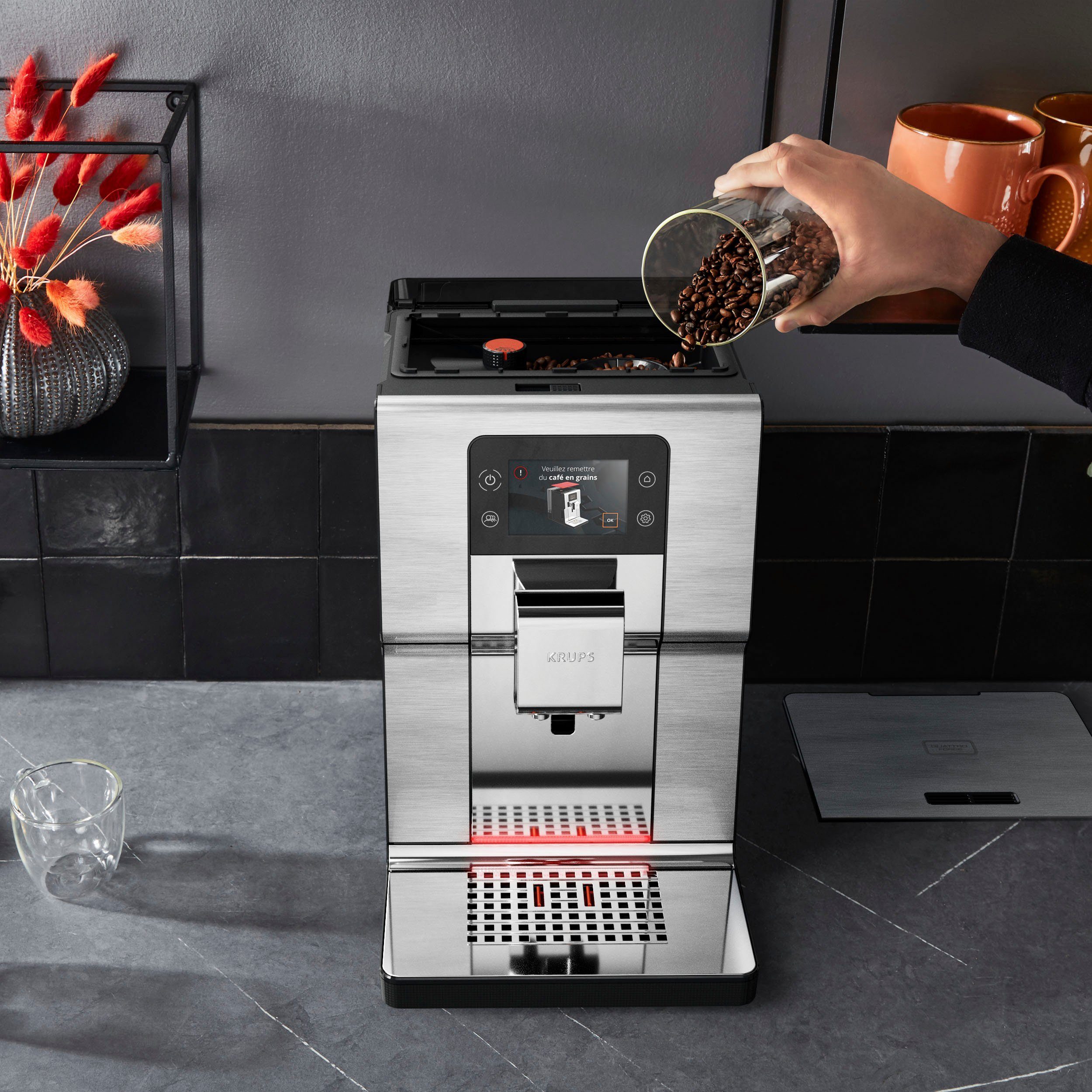 Krups Kaffeevollautomat EA877D Intuition Experience+, 21 Heiß- und Kaltgetränke-Spezialitäten, geräuscharm, Farb-Touchscreen