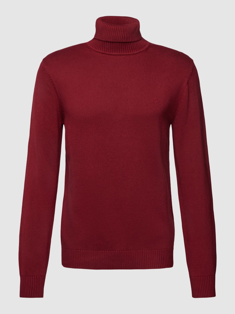 Strickpullover mit Rollkragen in dunkelrot