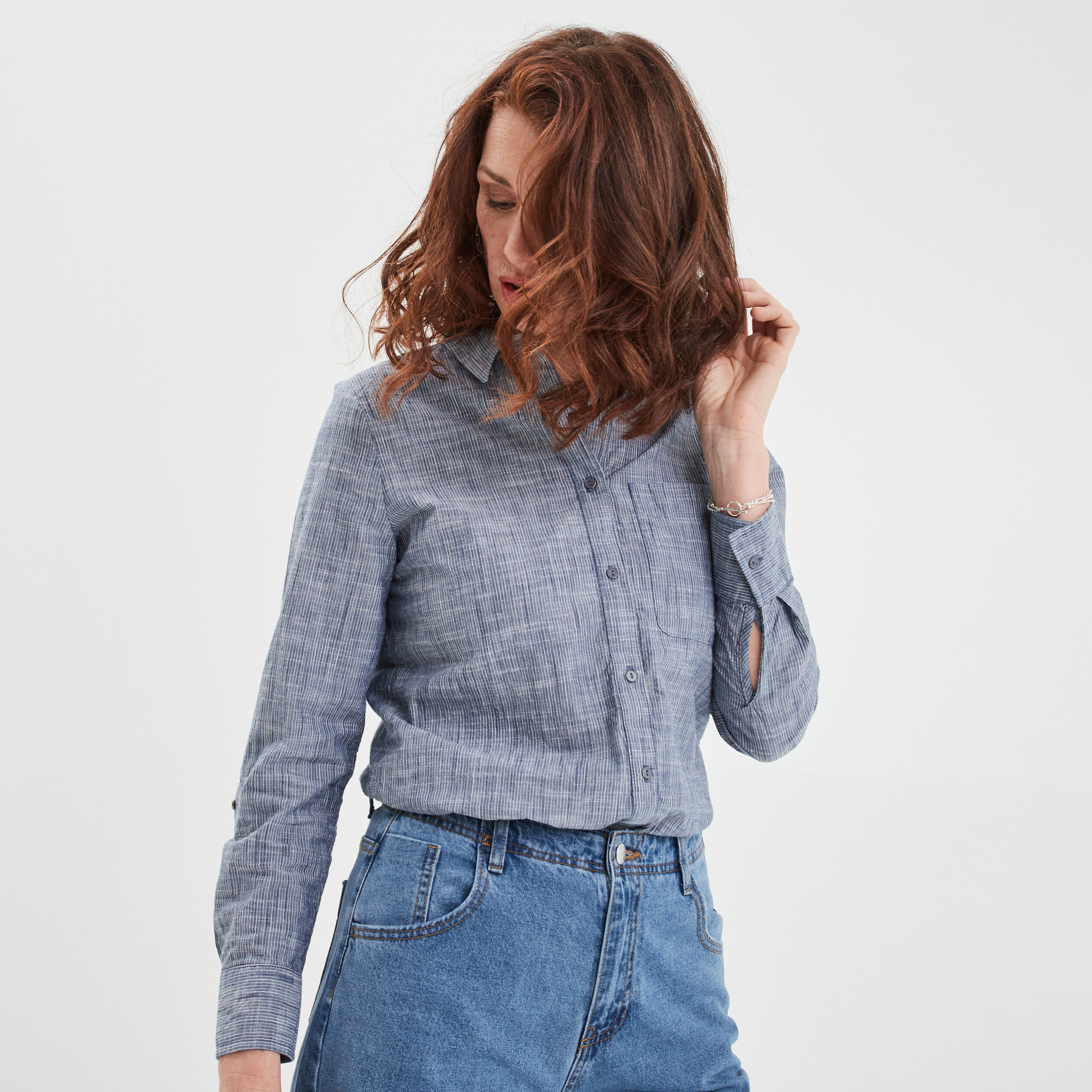 Chemise manches longues lin majoritaire bleu femme | La Halle