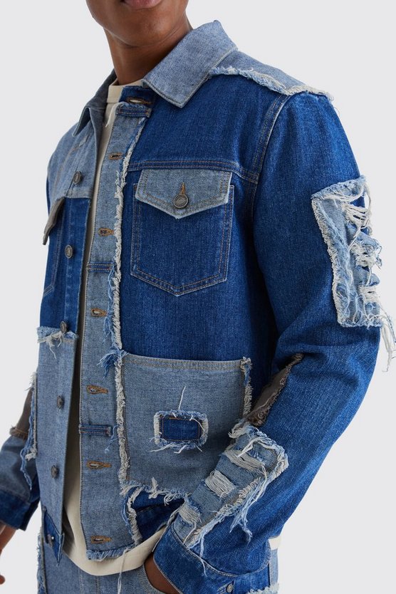 Wiederaufbereitete Patchwork-Jeansjacke