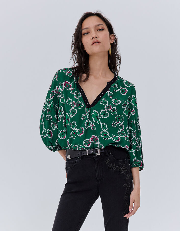 Blouse verte imprimé maxi floral Femme