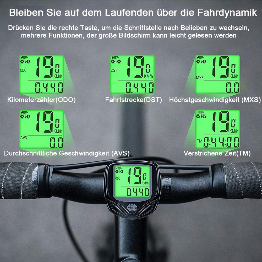 zggzerg Fahrradcomputer Fahrradcomputer Kabellos wasserdichte 16 Funktionen Fahrrad-Computer