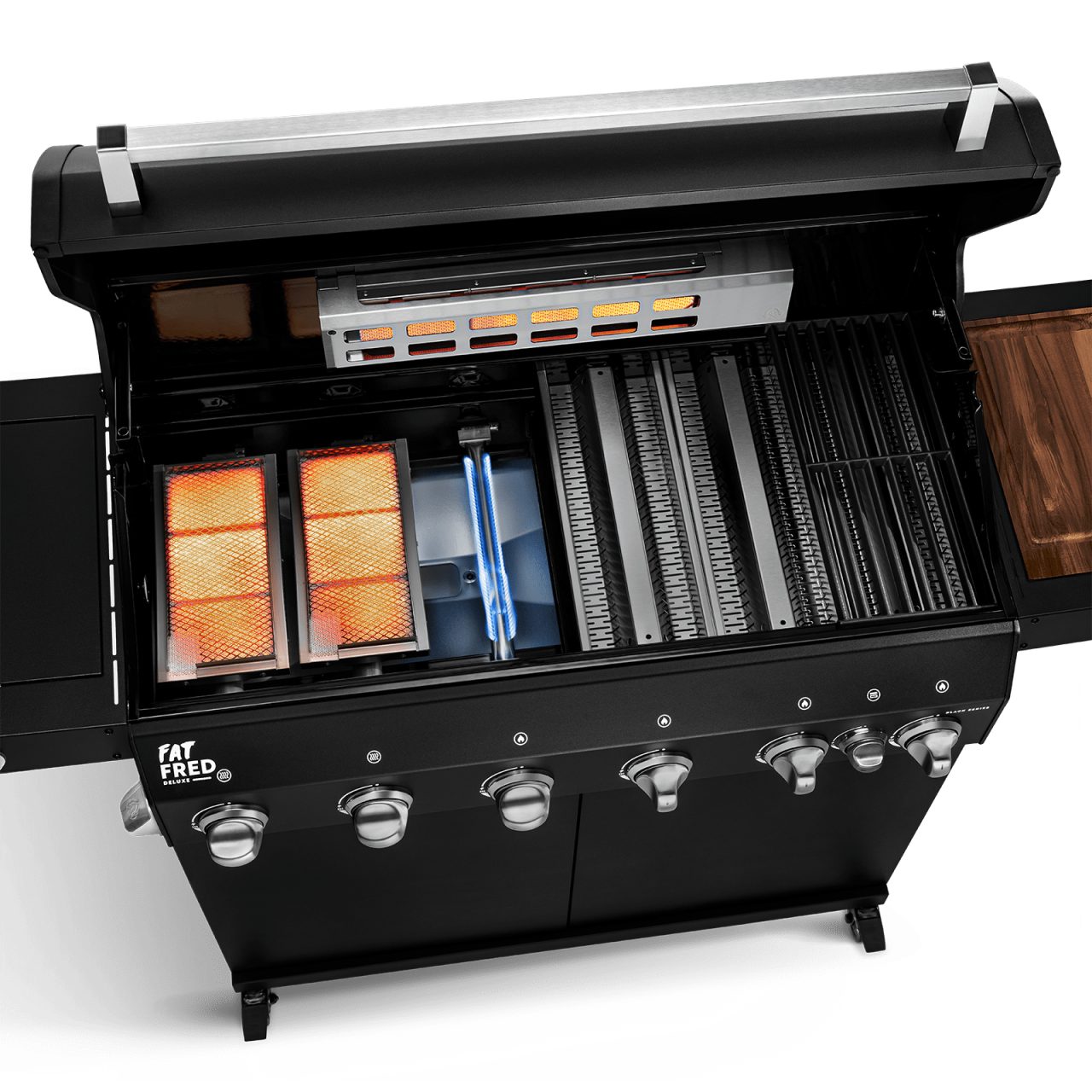 BURNHARD Gasgrill Fat Fred, 6-Brenner, 900 Grad Infrarot-Keramikbrenner, Heckbrenner, 2023er Version, 27,2 kW Grill 6 Brenner Black Series, Pulverbeschichteter Stahl