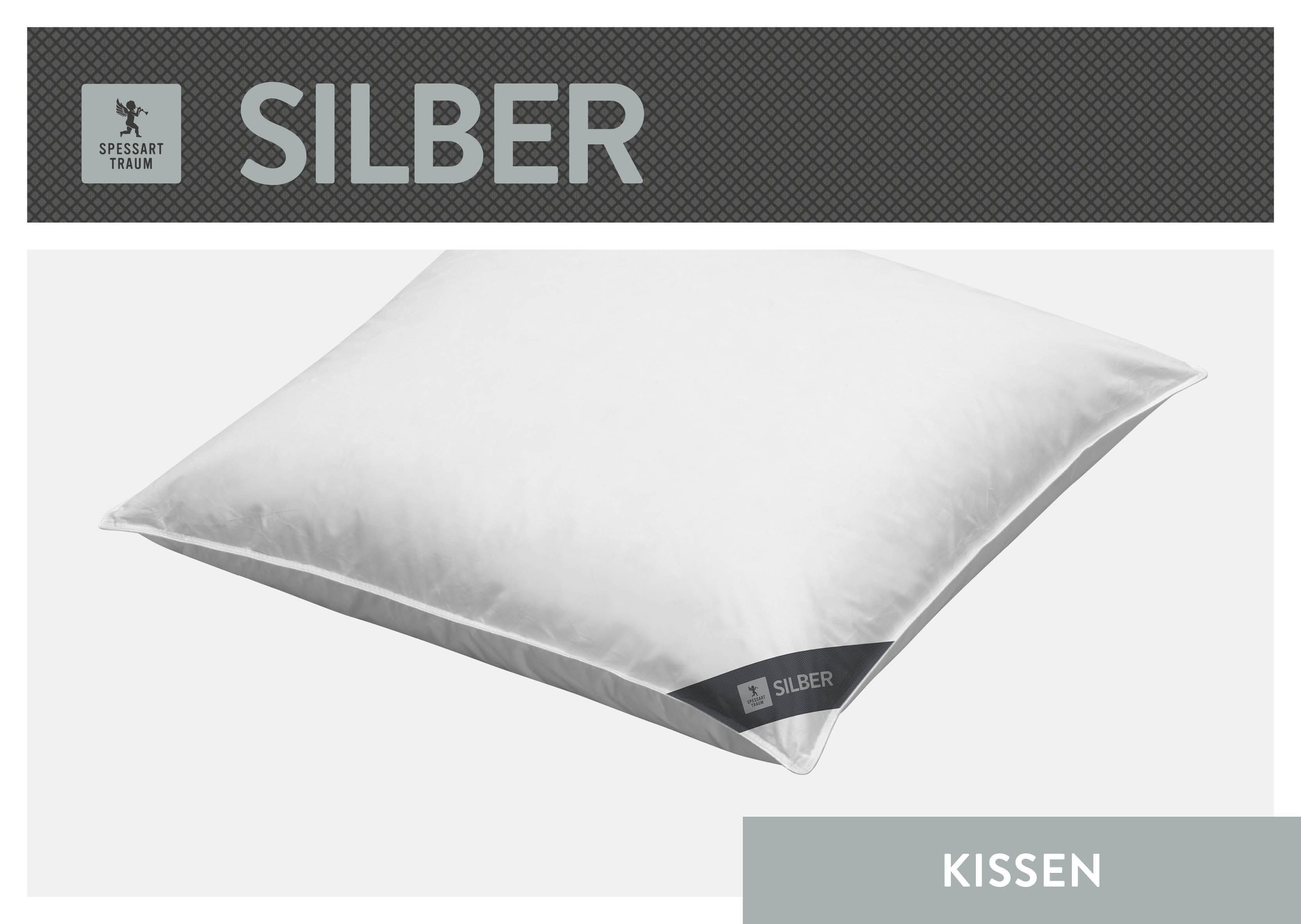 3-Kammer-Kopfkissen Silber, SPESSARTTRAUM, Füllung: Außen: 100% Daunen; Innen: 100% Federn, Bezug: 100% Baumwolle, hergestellt in Deutschland, allergikerfreundlich