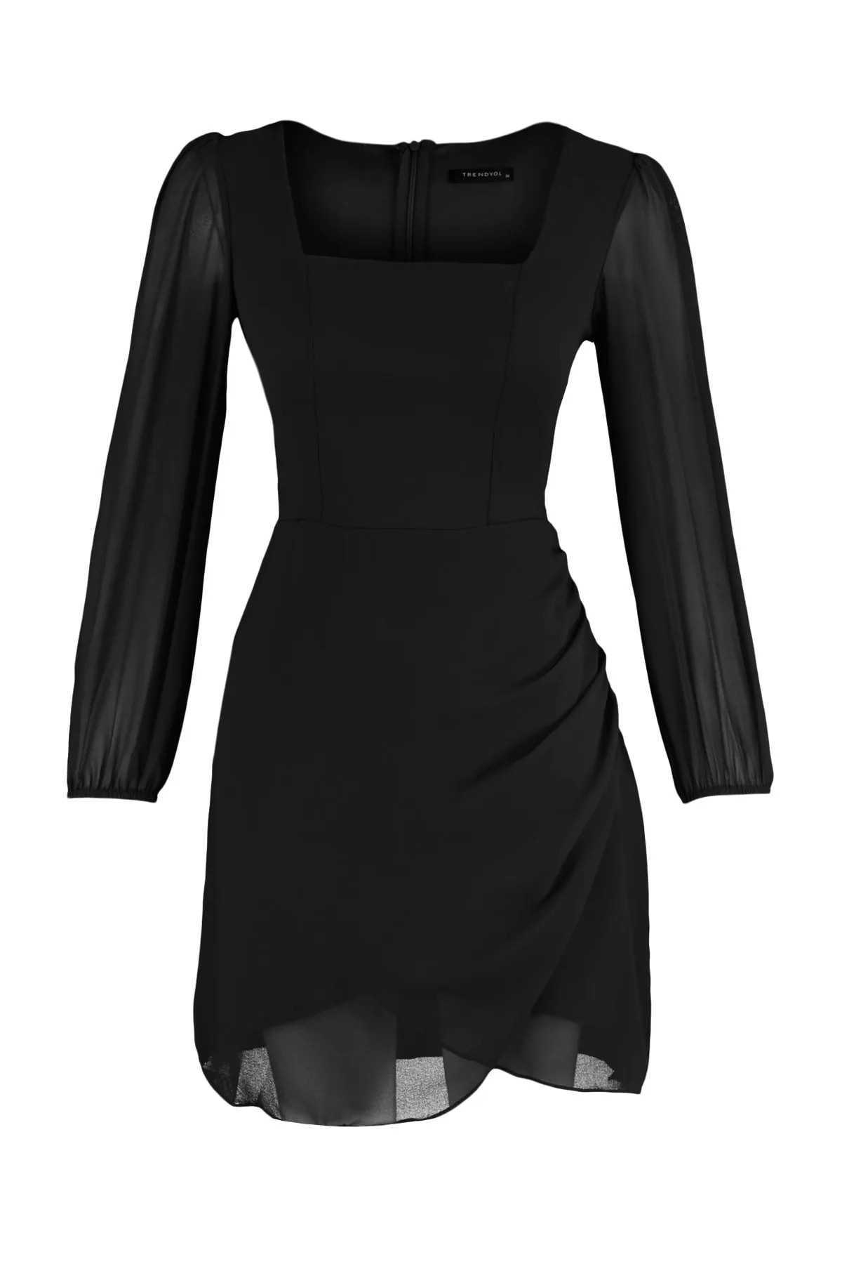 Trendyol Collection  Schwarzes Mini-Webkleid in A-Linie mit quadratischem Kragen TWOAW23EL00936