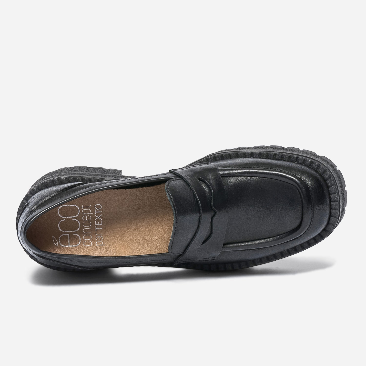 Mocassin TEXTO noir éco-conçu cuir à maxi semelle