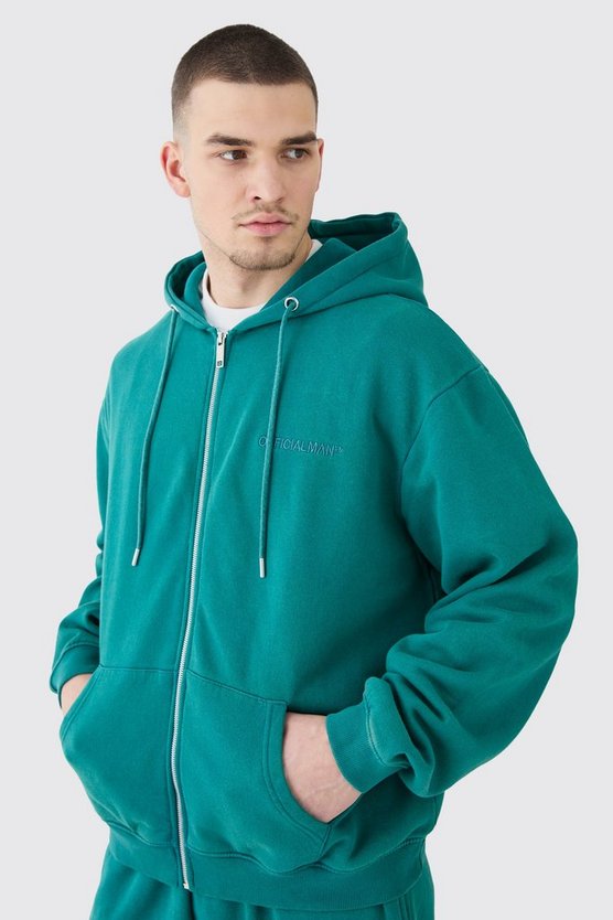 Tall gewaschener Oversize Official Trainingsanzug mit Reißverschluss und Kapuze