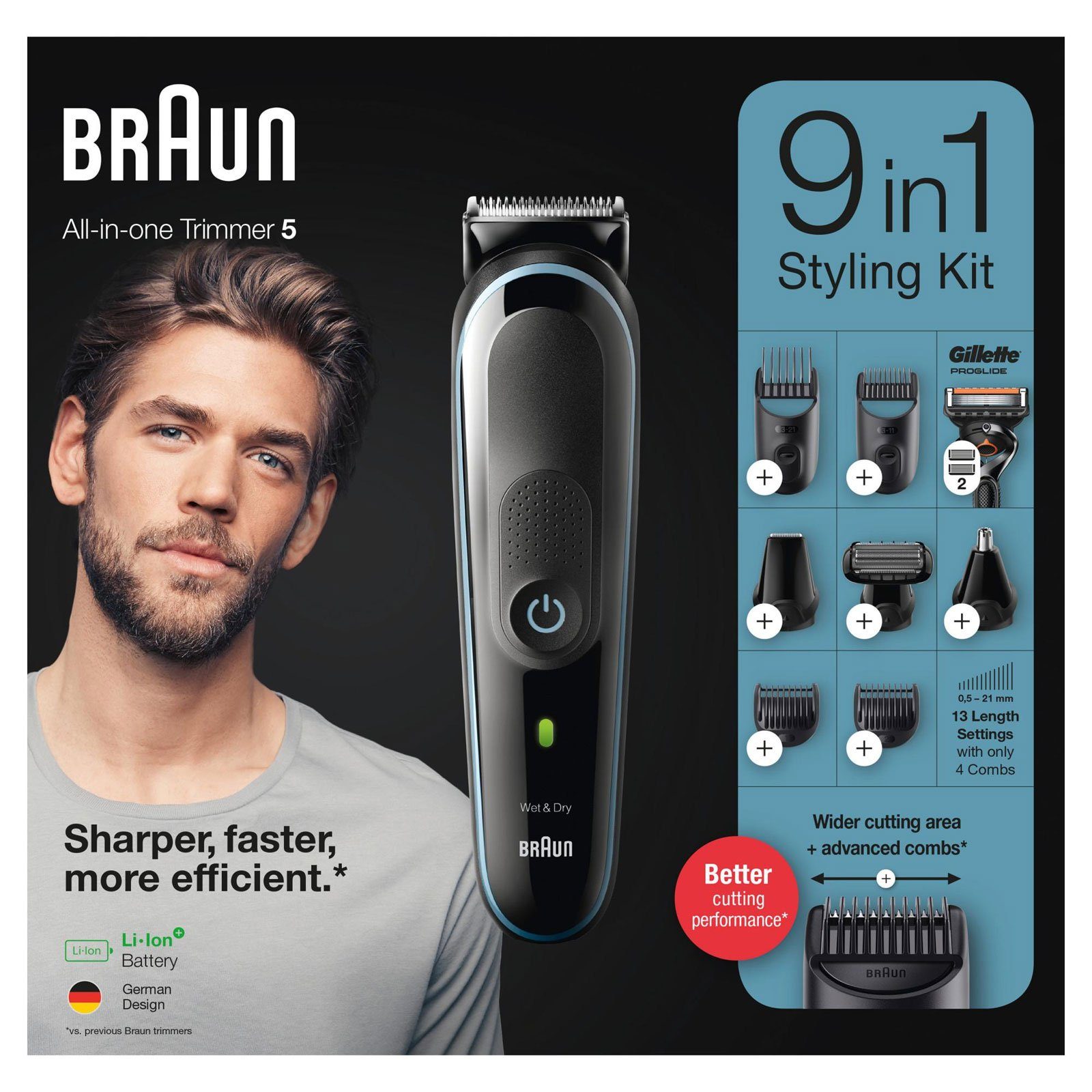 Braun Gesichtshaarrasierer MGK5, 9-in-1,100% Kontrolle, leistungsstarkem Akku