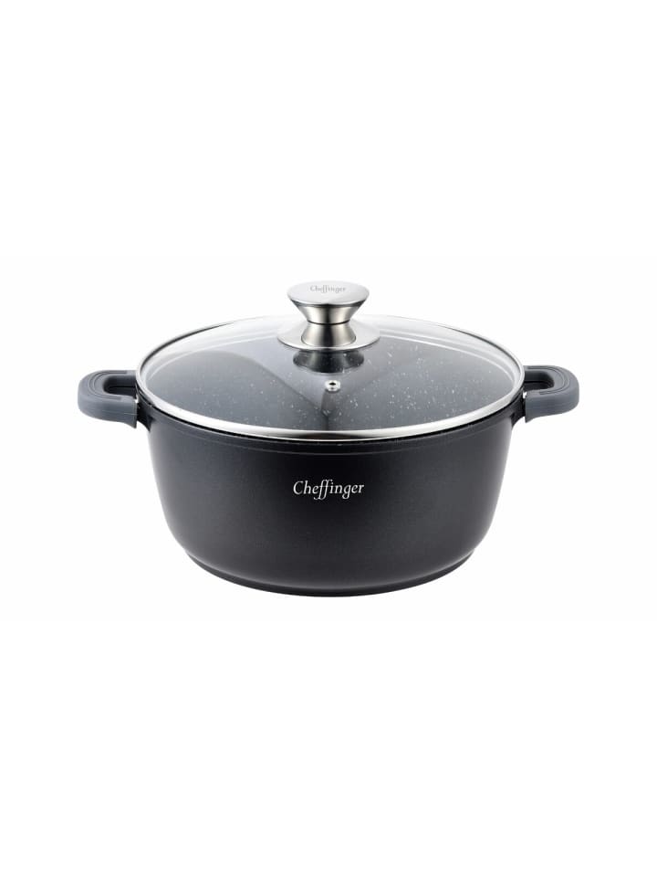 Cheffinger Aluguss Kochtopf Ø24cm mit Glasdeckel in Schwarz günstig kaufen onesize