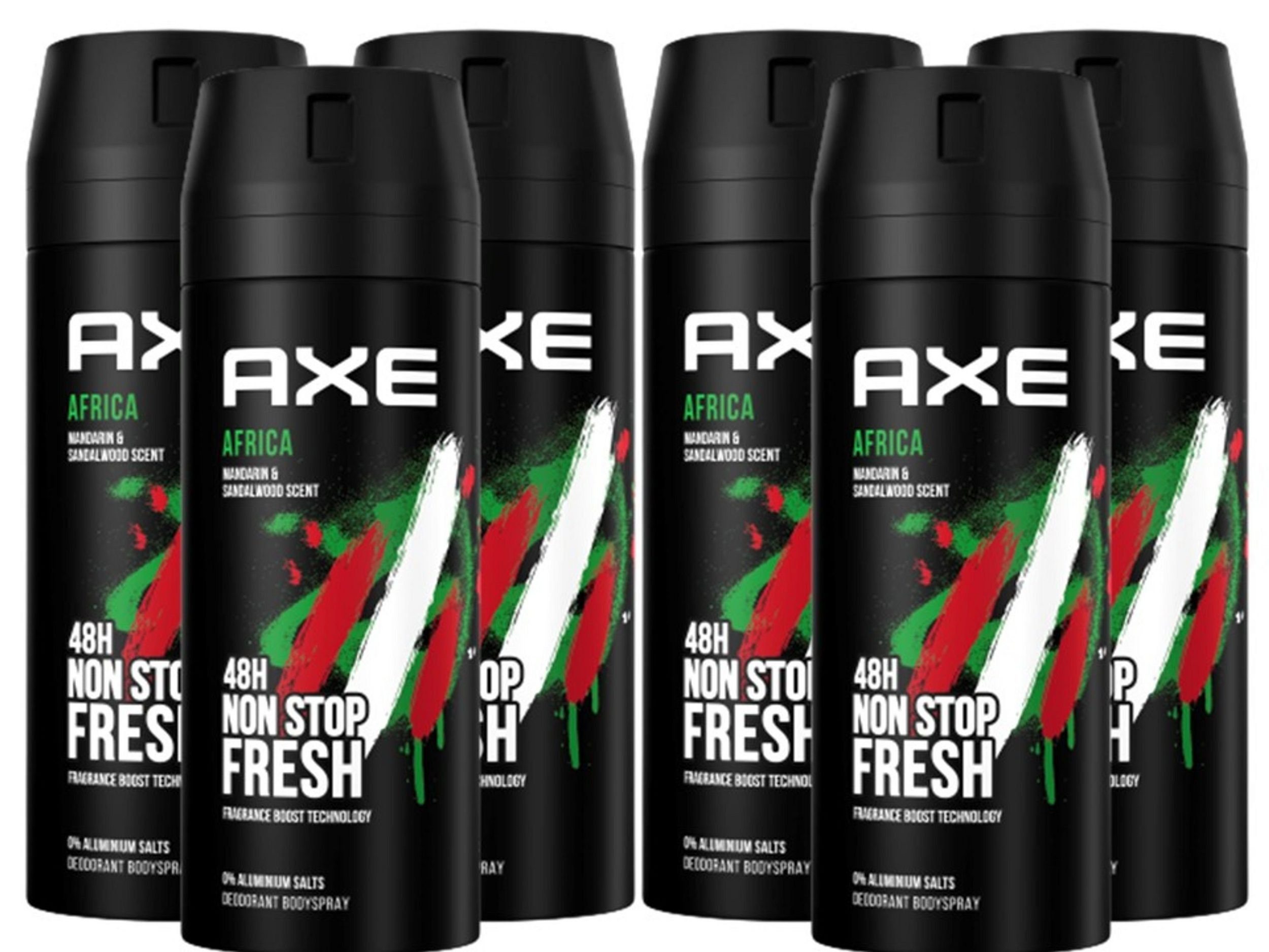 axe Deo-Spray Africa 6x 150ml Bodyspray Deo Spray Set Deodorant Herren Männer Men, Männerdeo Zedernholz und afrikanischen Gewürznoten, 6-tlg., 48 Stunden Schutz, ohne Aluminiumsalze Herrenduft Deospray Sport Set
