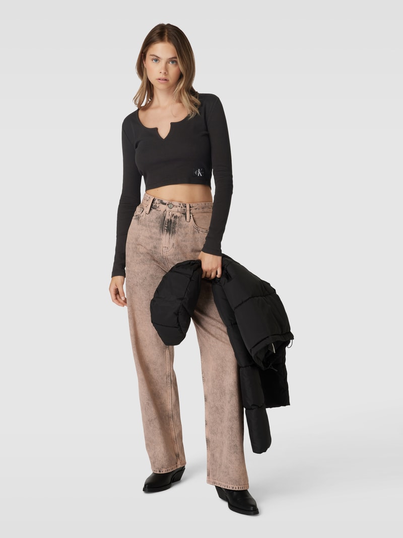 Cropped Longsleeve mit Label-Patch in black