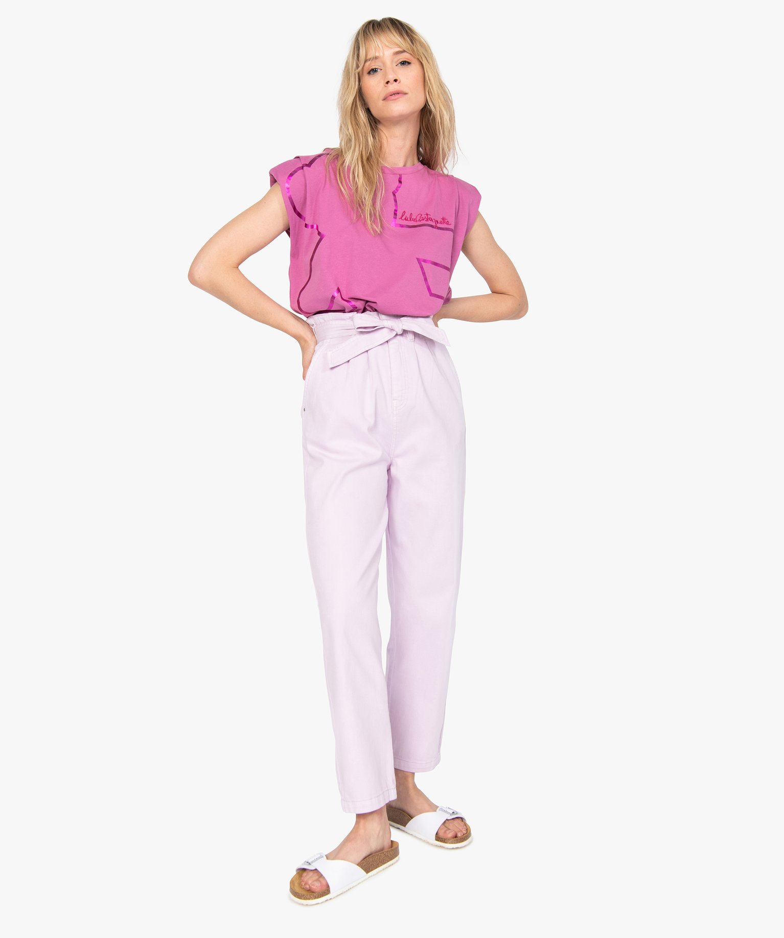 Pantalon femme taille haute - Lulu Castagnette violet clair | GEMO