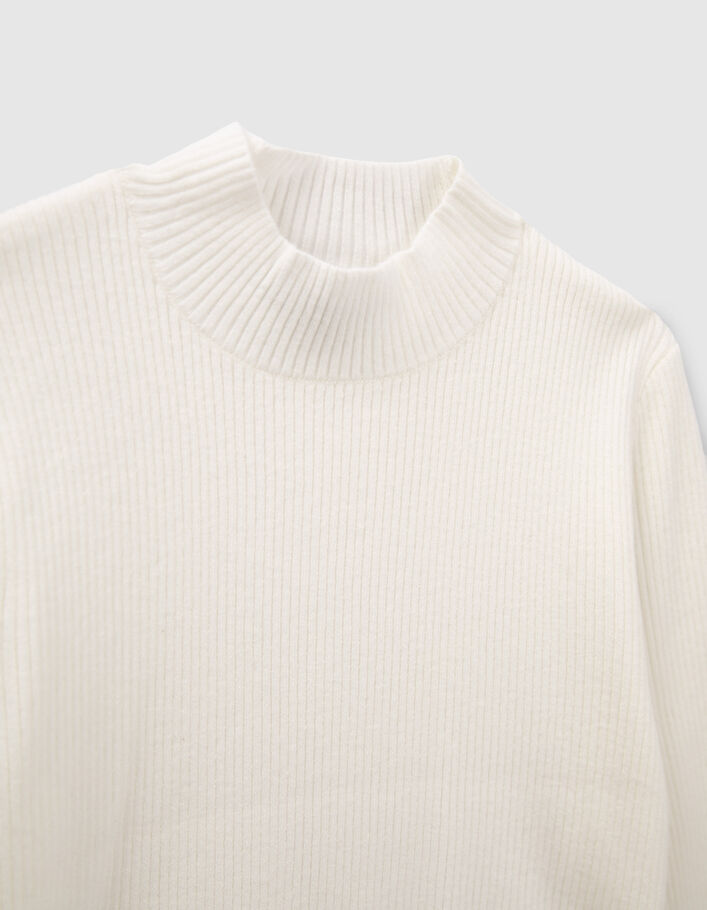 Pull blanc à rayures bleues en tricot fille