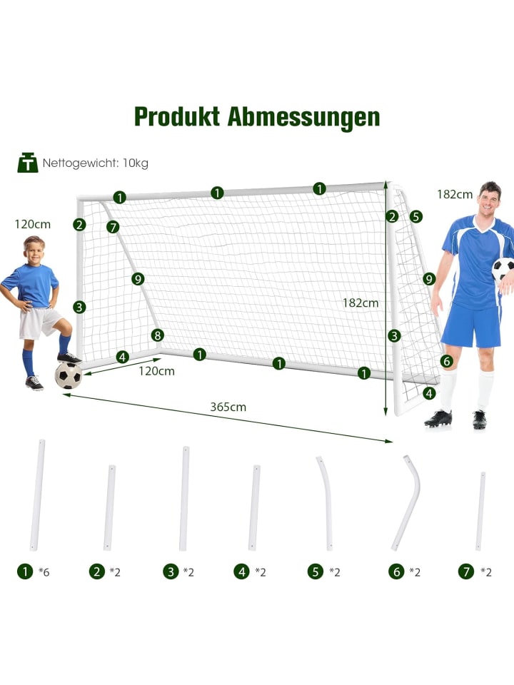 COSTWAY Fußballtor 365x182cm in Weiß günstig kaufen onesize