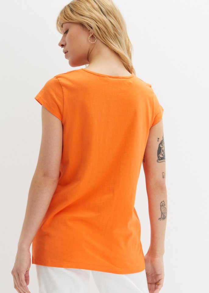 Baumwoll-Shirt mit Raffung und V-Ausschnitt