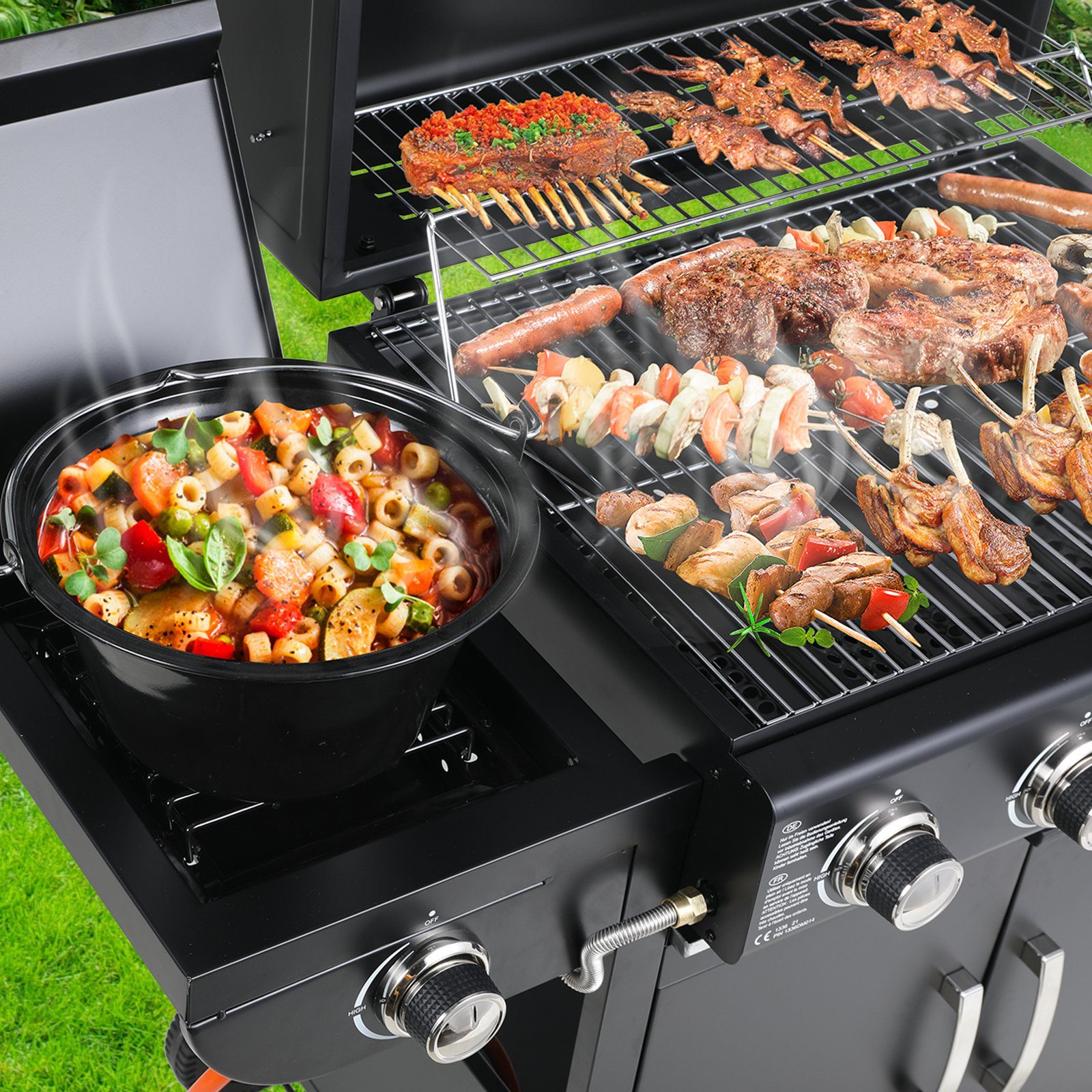 TLGREEN Gasgrill Gasgril BBQ Grillwagen 4+1 Brenner Große Grillfläche