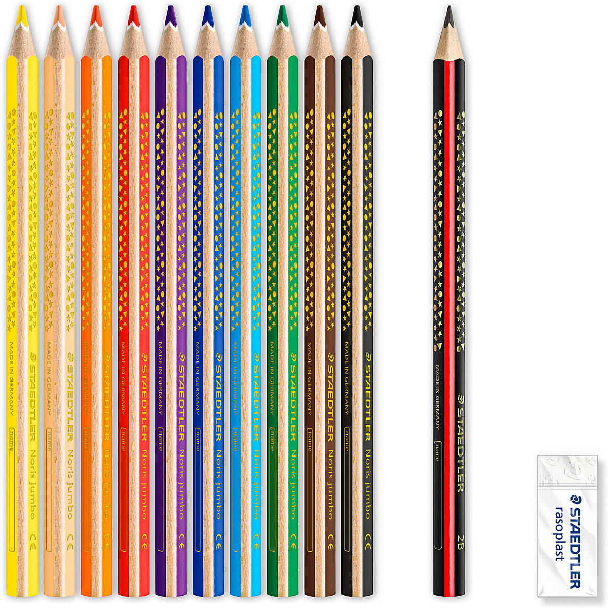 Dreikant-Jumbo-Buntstifte Noris® , 10 Farben, inkl. Bleistift & Radierer