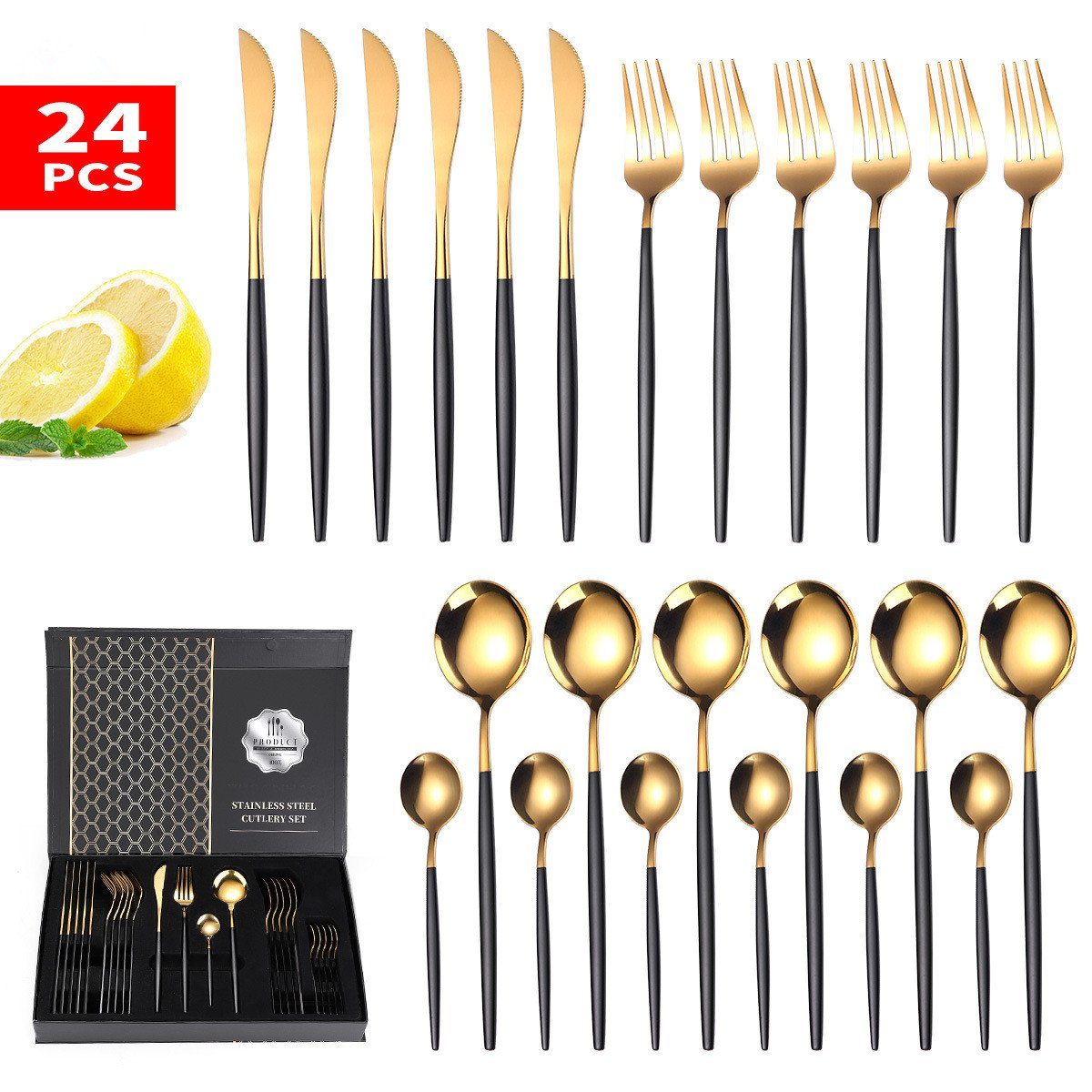 Faizee Möbel Besteck-Set Besteck Set Edelstahl für 6 Personen 24-teiliges Besteckset Luxury Box