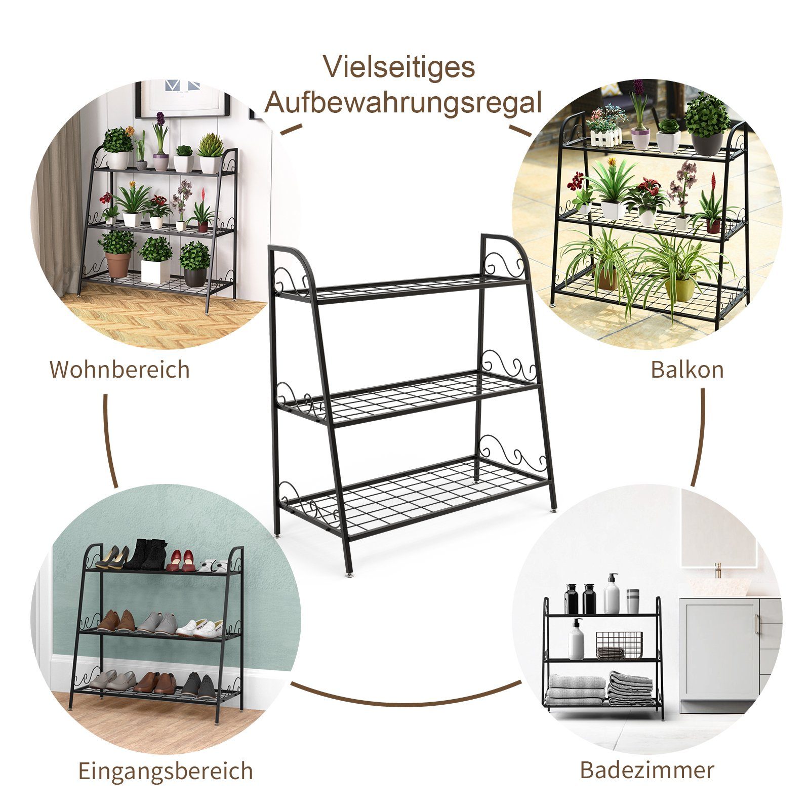 COSTWAY Pflanzentreppe, 3-stufiger Metall, für drinnen & draußen
