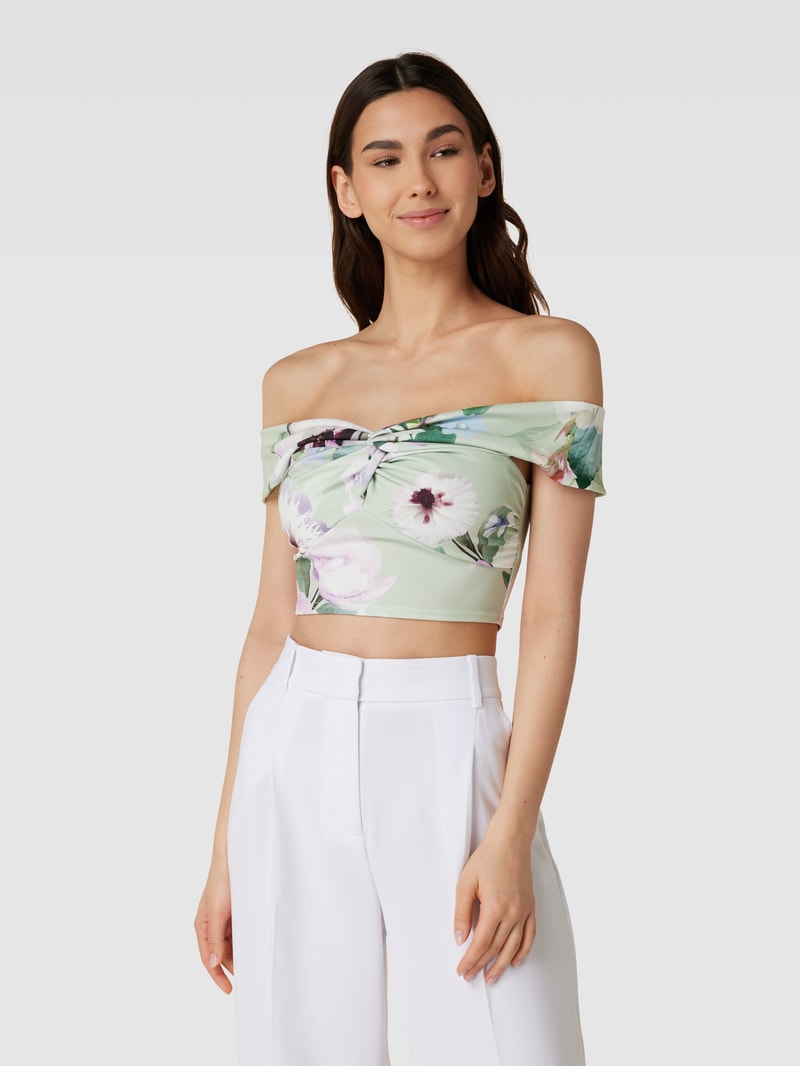 Cropped T-Shirt mit V-Ausschnitt in mint