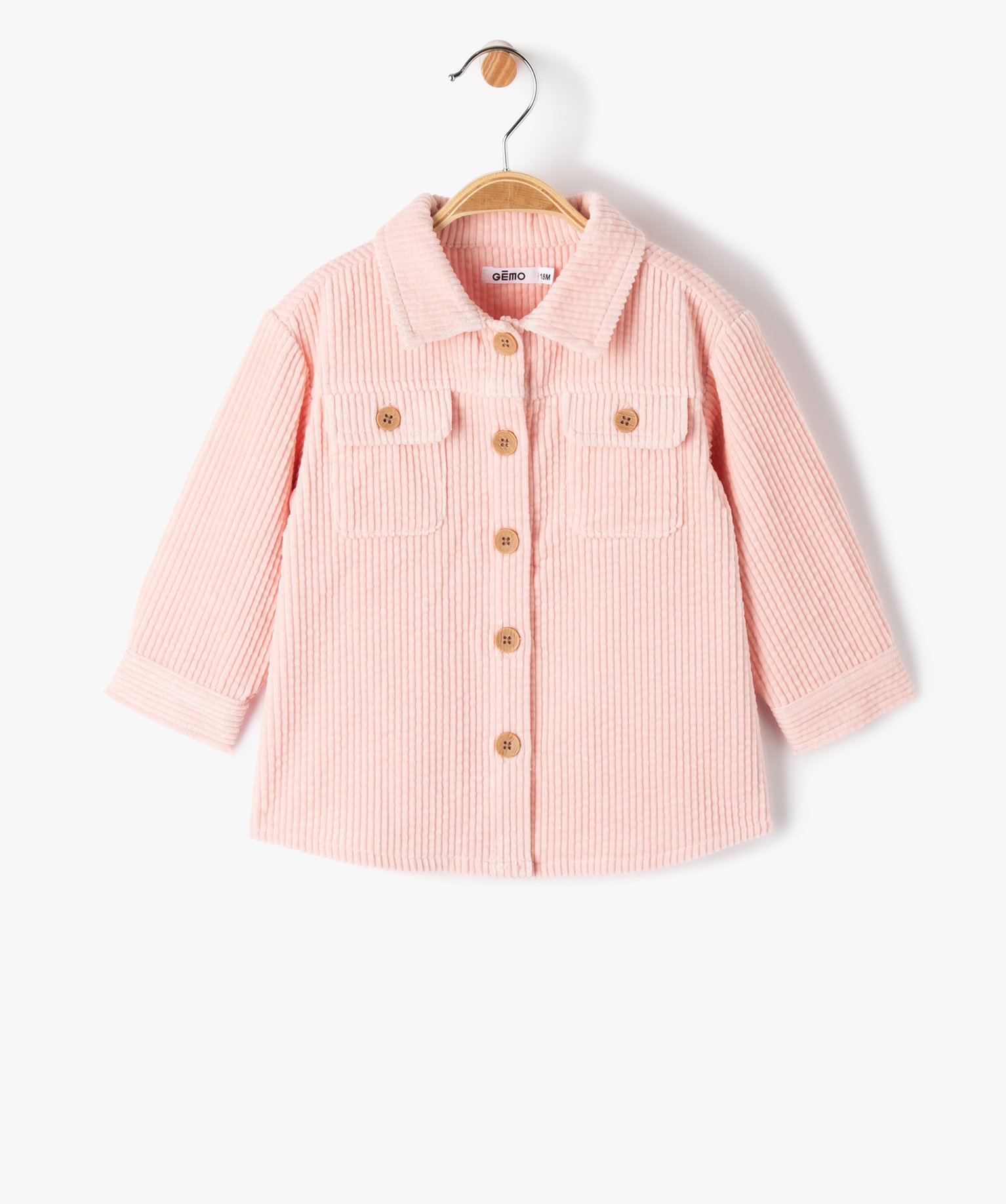 Chemise bébé fille en velours à grosses ctes rose | GEMO
