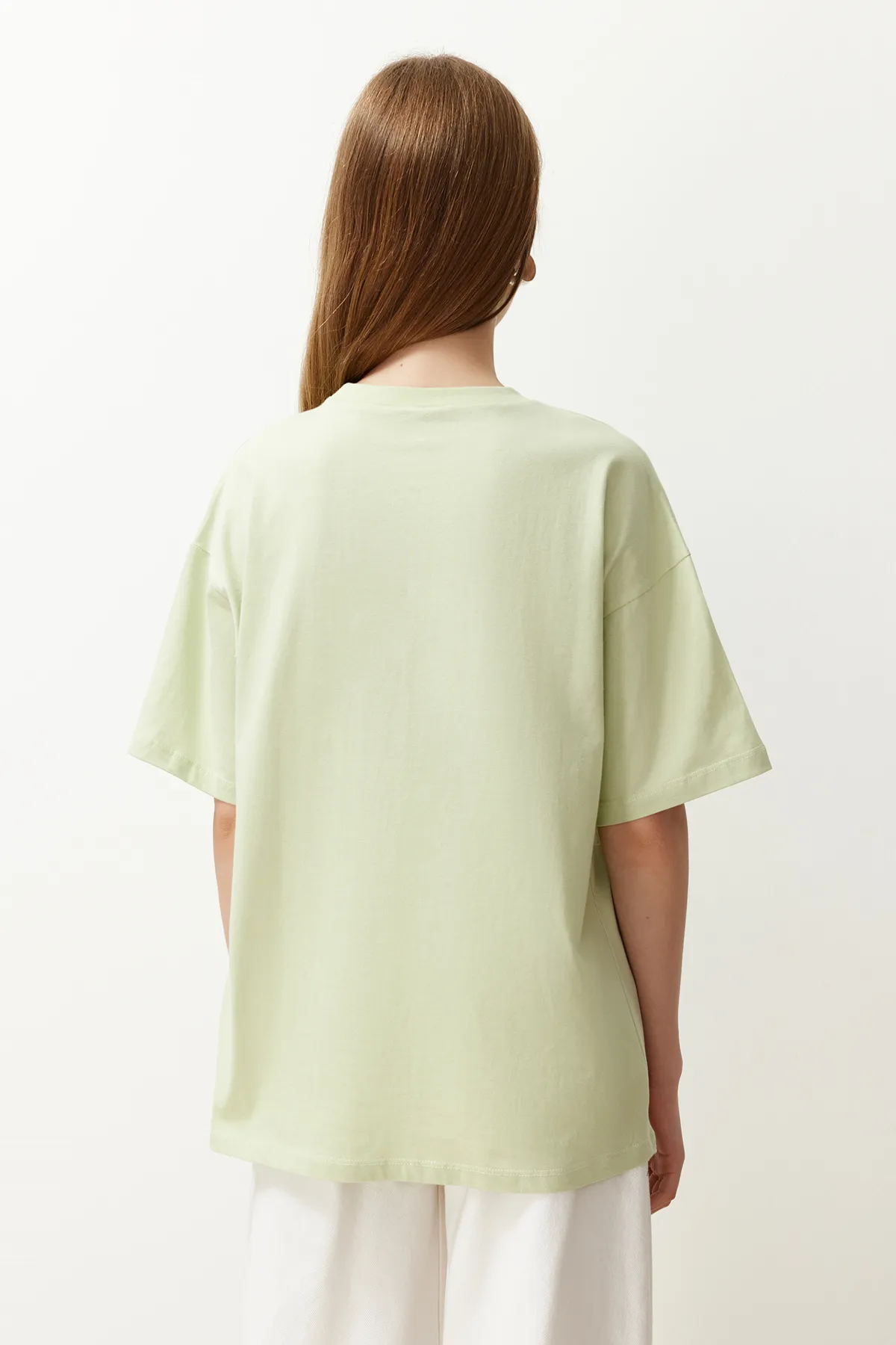 Trendyol Collection  Mintfarbenes, übergroßes/weites Strick-T-Shirt mit Rundhalsausschnitt aus 100 % Baumwolle TWOSS20TS0134