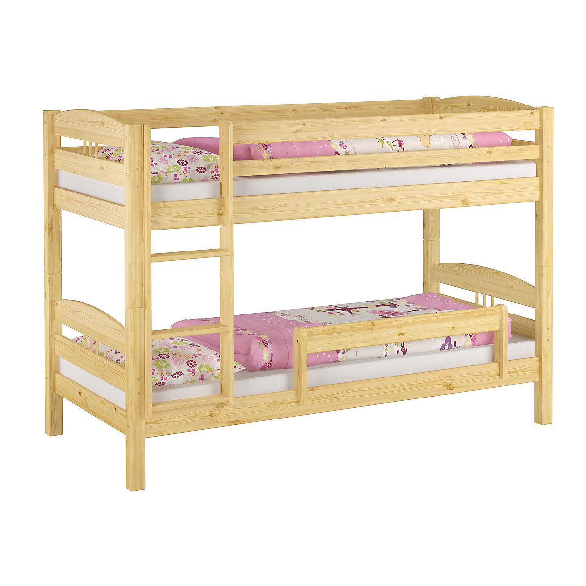 Stockbett 90x200 Kiefer massiv mit Rollrost und Matratzen