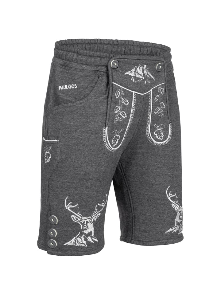 PAULGOS Jogginghose Design Trachten Lederhose Bermuda Shorts Kurz JOK4 in Dunkelgrau günstig kaufen