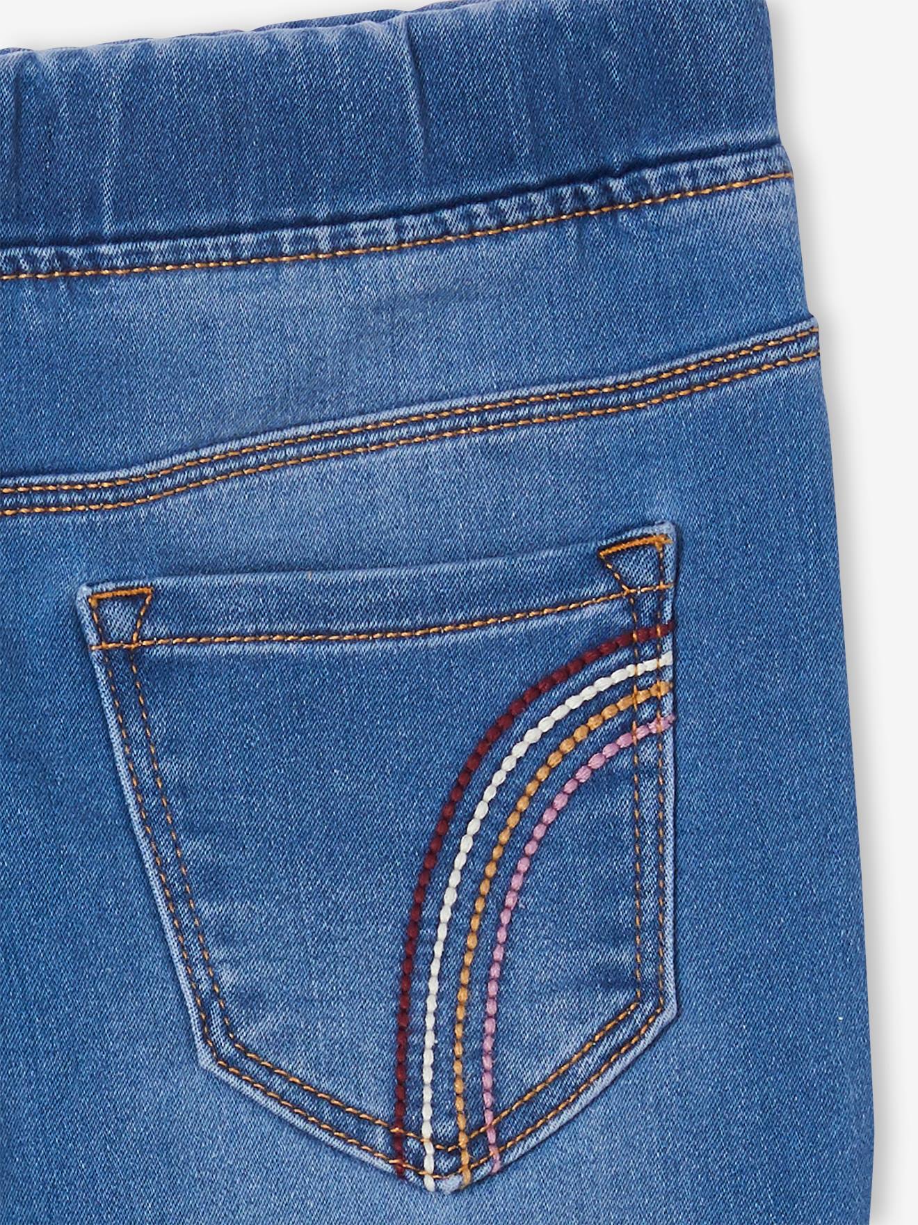 Tregging brodé en molleton effet denim fille denim gris