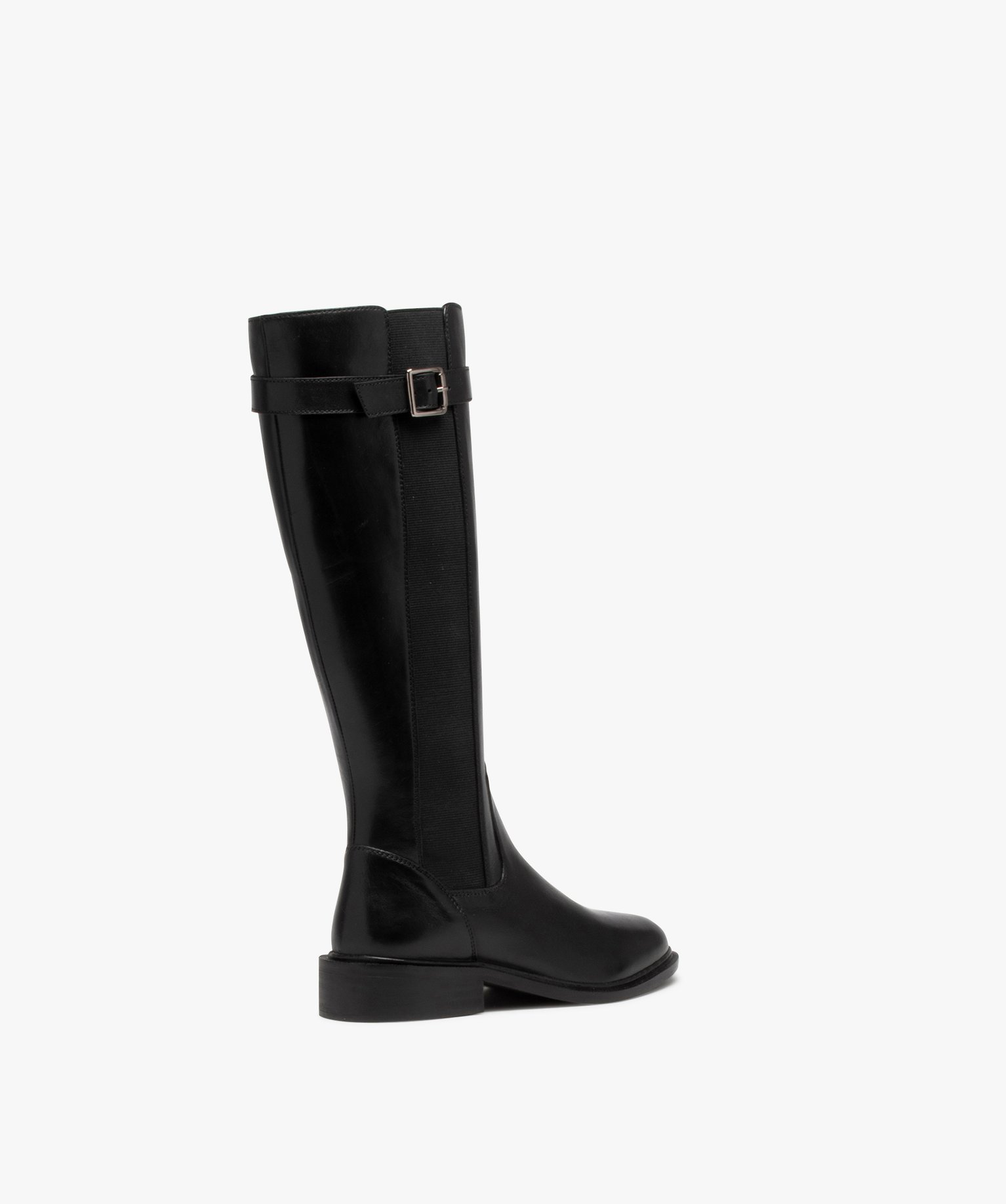 Bottes femme à talon plat en cuir uni et à zip - Taneo noir | GEMO