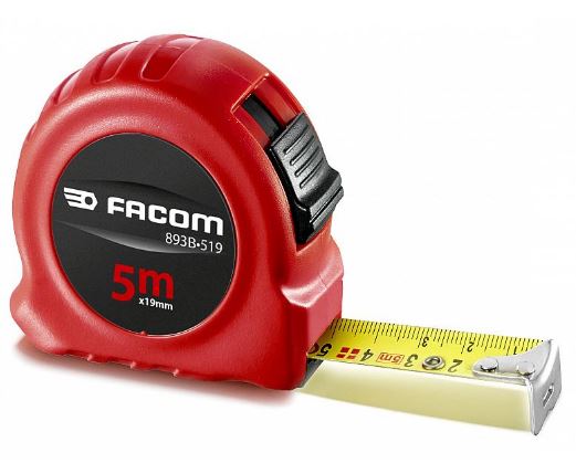 Fita métrica Facom 893B.519PB fosca e resistente ao desgaste, em ABS, com trava dupla face, 5 metros e 19 mm de largura.