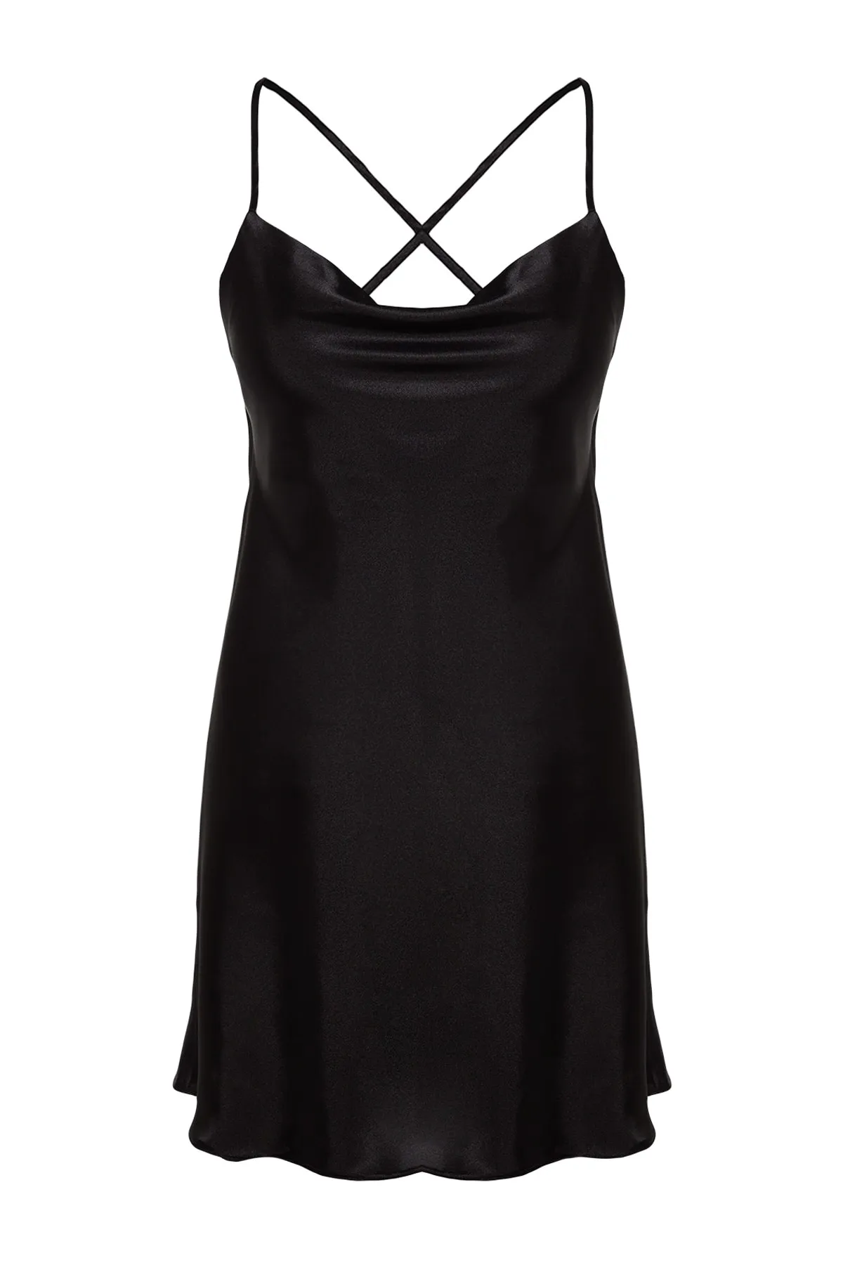 Trendyol Collection  Schwarzes Nachthemd aus gewebtem Satin mit Seilriemen und Detail auf der Rückseite THMSS23GC00008