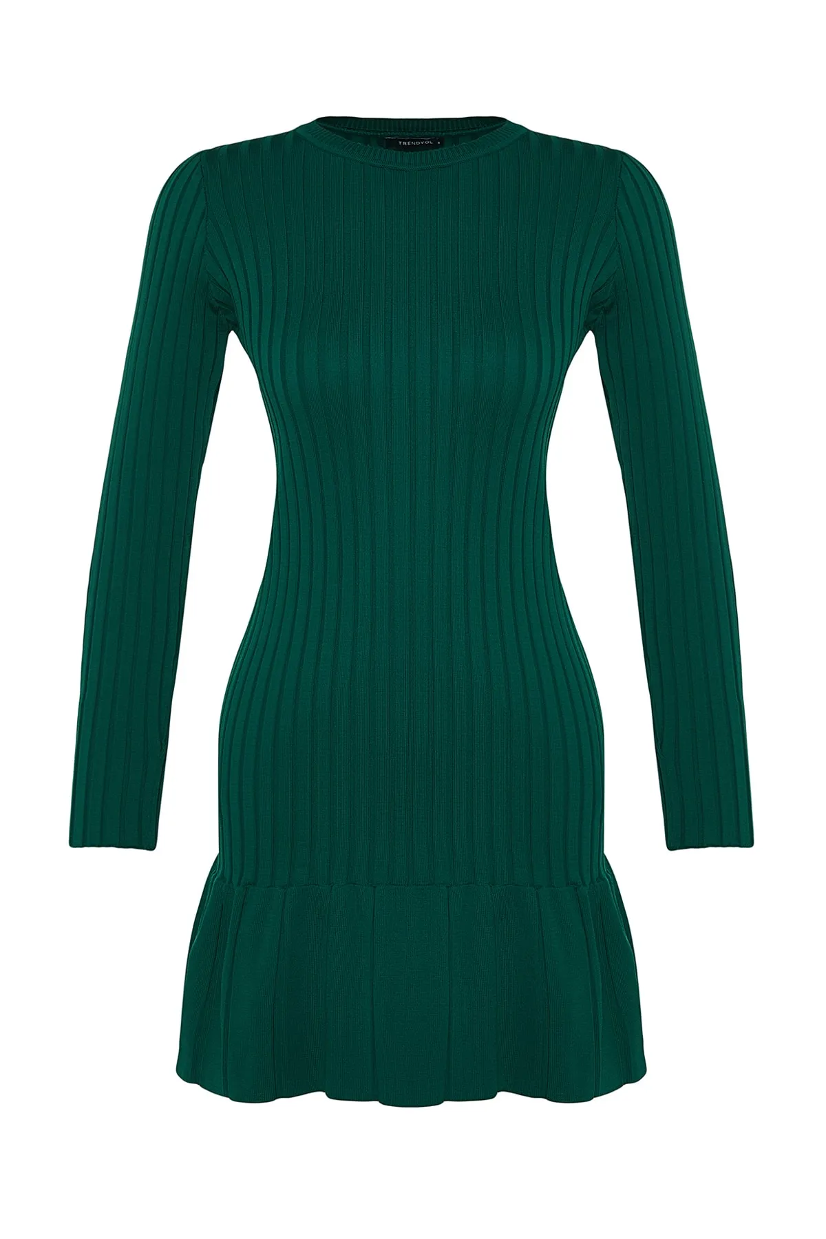 Trendyol Collection  Smaragdgrünes Mini-Strickkleid mit Rundhalsausschnitt TWOAW24EL00013