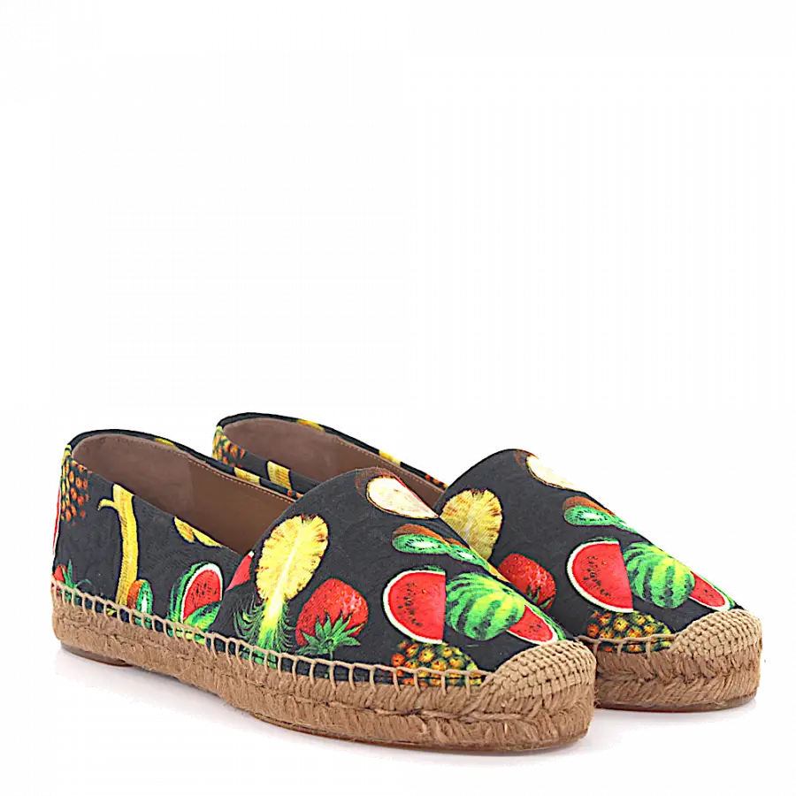 Dolce & Gabbana - Espadrilles Bast Baumwollmischung Print mehrfarbig - schwarz