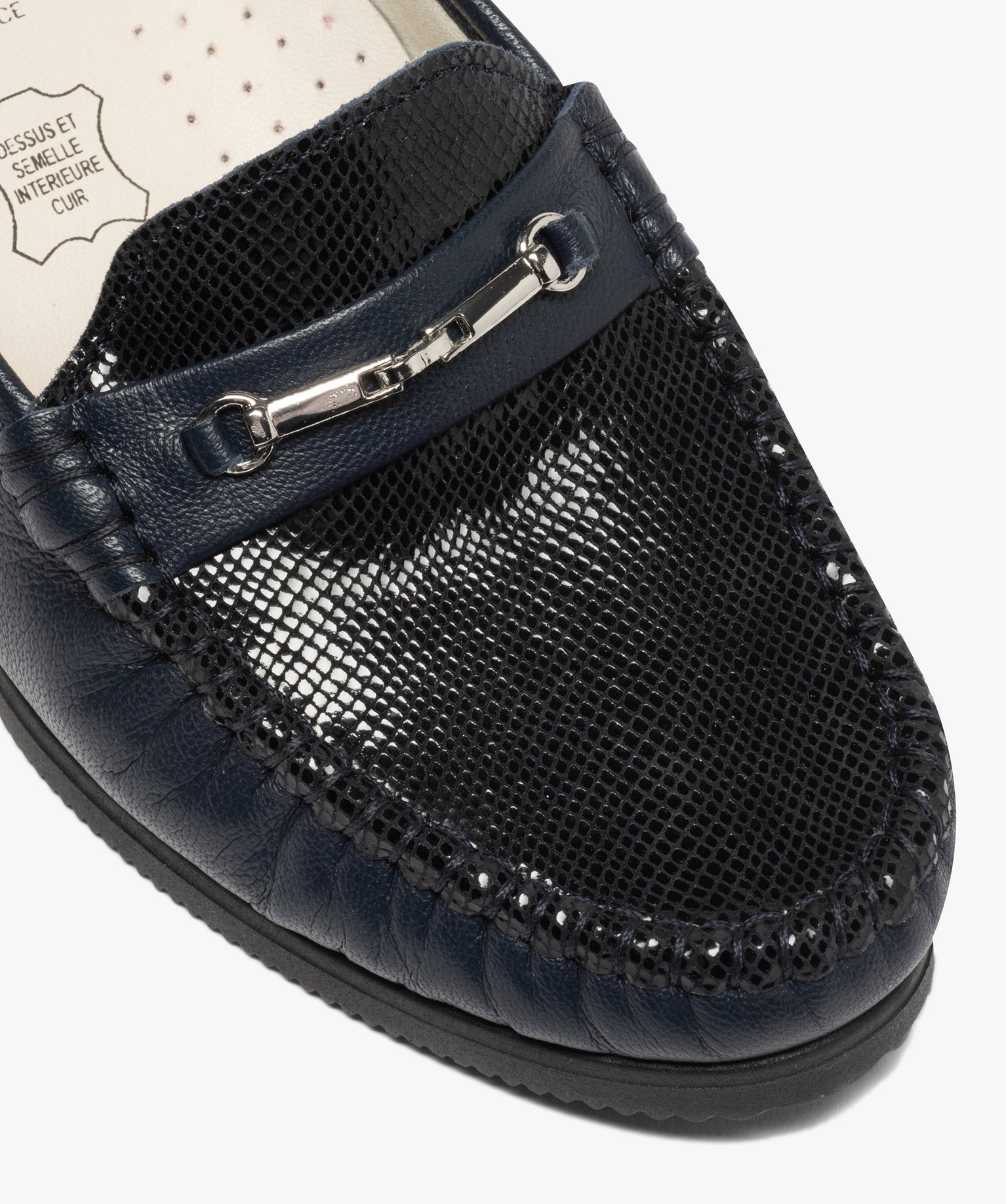 Mocassins femme confort dessus cuir verni marine | GEMO