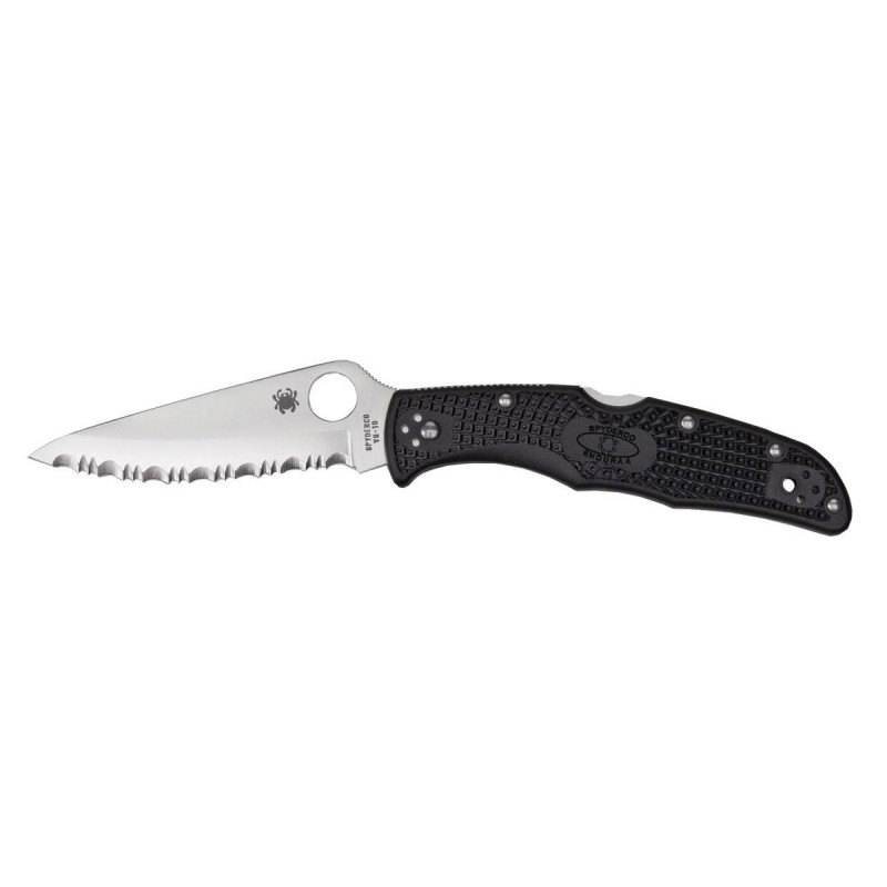 Spyderco Endura C10, Taktisches Messer, Militärklappmesser. Schwarz (gezackte Klinge)
